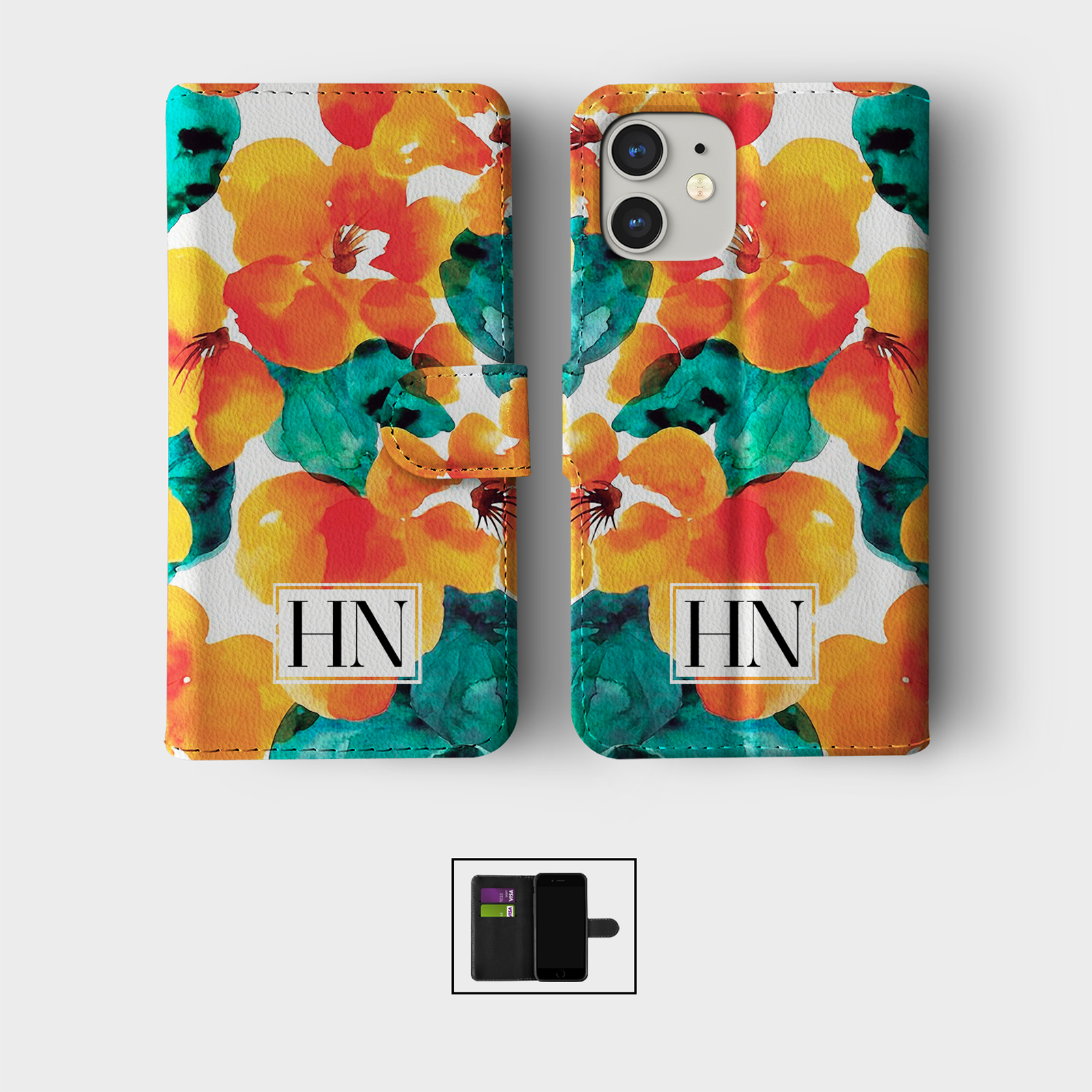 PERSONALISED FLIP WALLET PHONE CASE FOR IPHONE 16 15 14 13 12 11 SE FLORAL CUTE - Picture 6 of 10