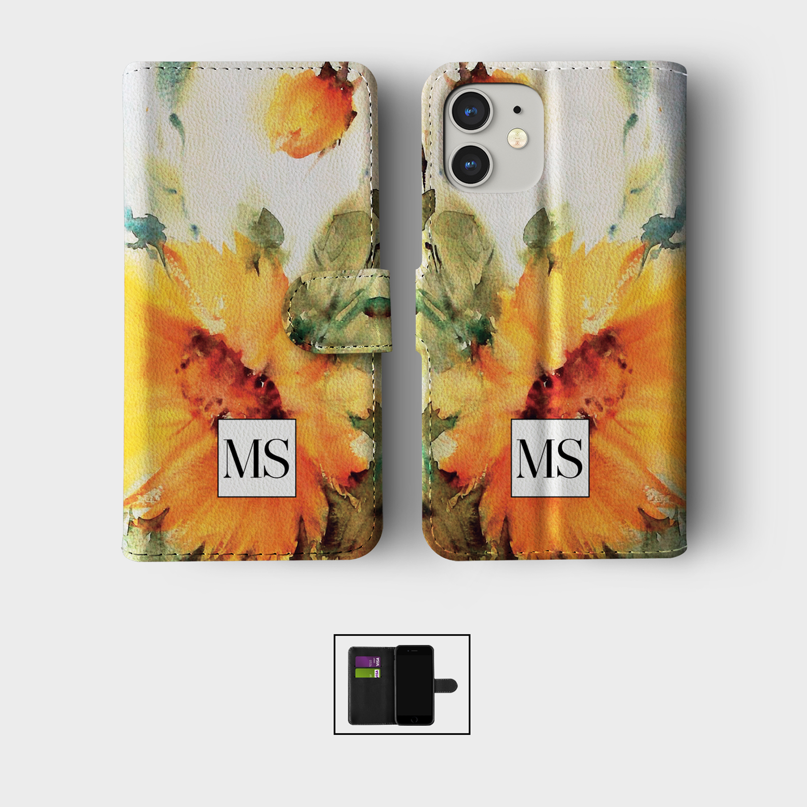 PERSONALISED FLIP WALLET PHONE CASE FOR IPHONE 16 15 14 13 12 11 SE FLORAL CUTE - Picture 9 of 10