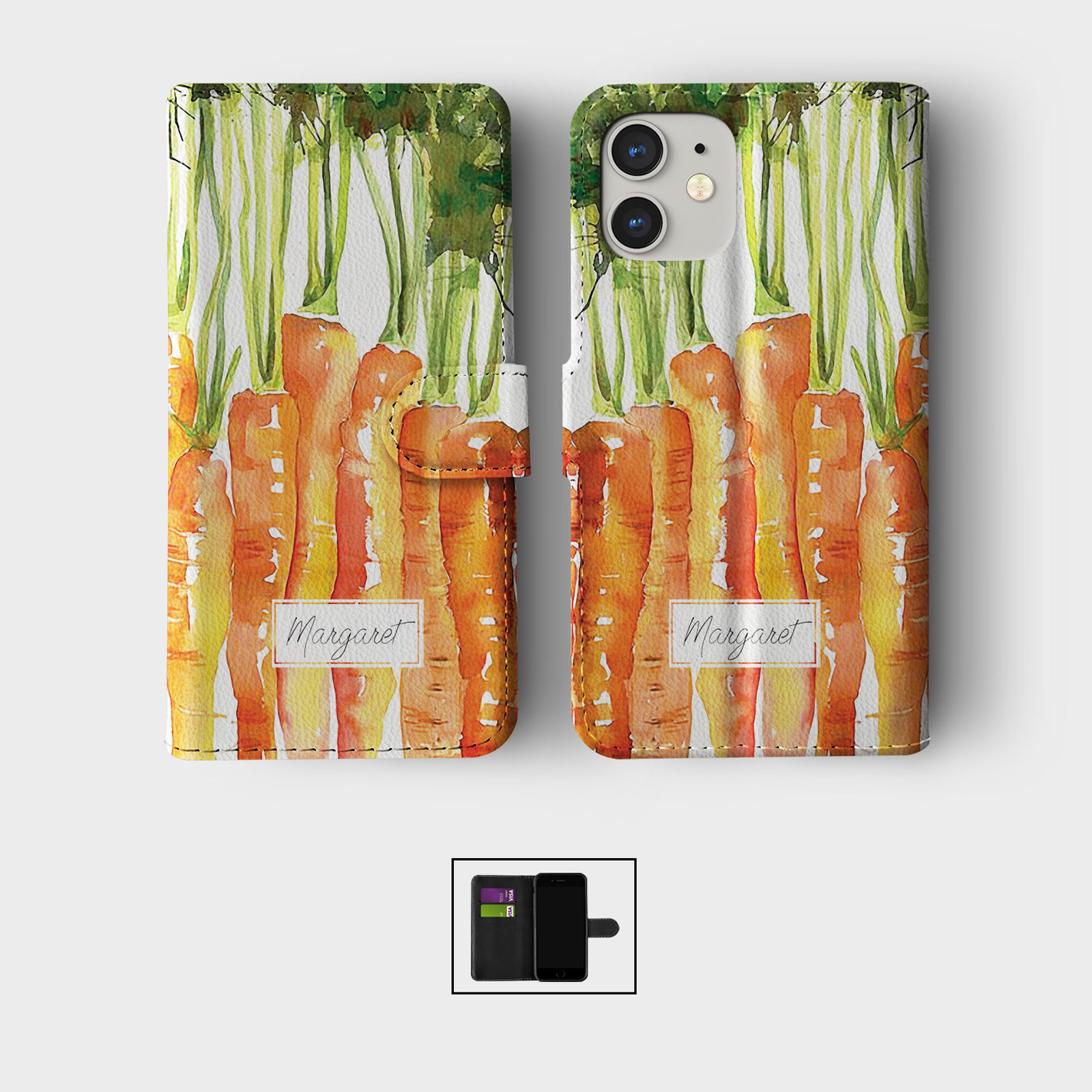 PERSONALISED FLIP WALLET PHONE CASE FOR IPHONE 16 15 14 13 12 11 FRUIT VEGGIES - Picture 9 of 10