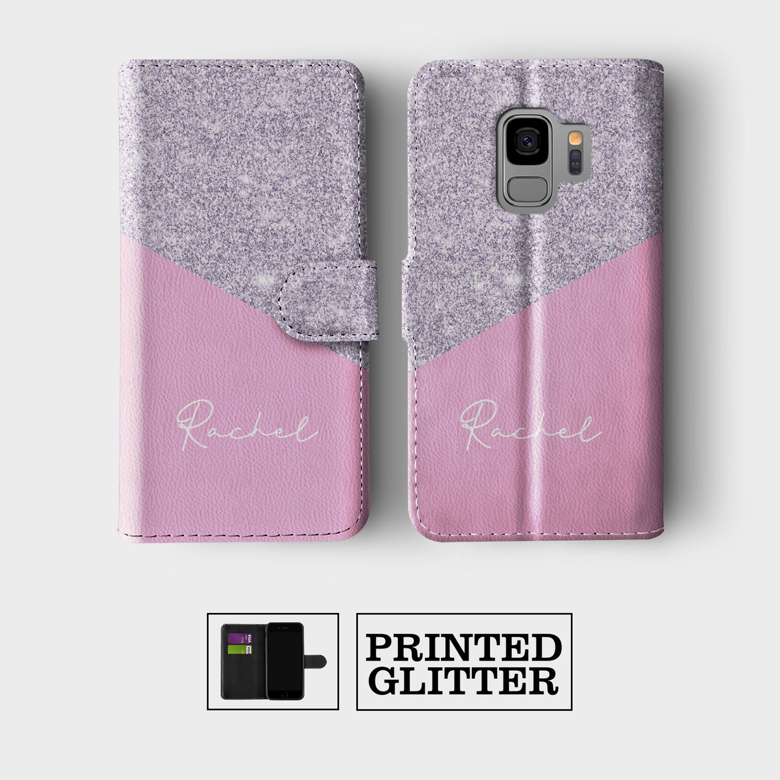 PERSONALISED WALLET FLIP CASE FOR SAMSUNG S23 S22 S21 S20 S10 ROSE GOLD GLITTER - Picture 3 of 10