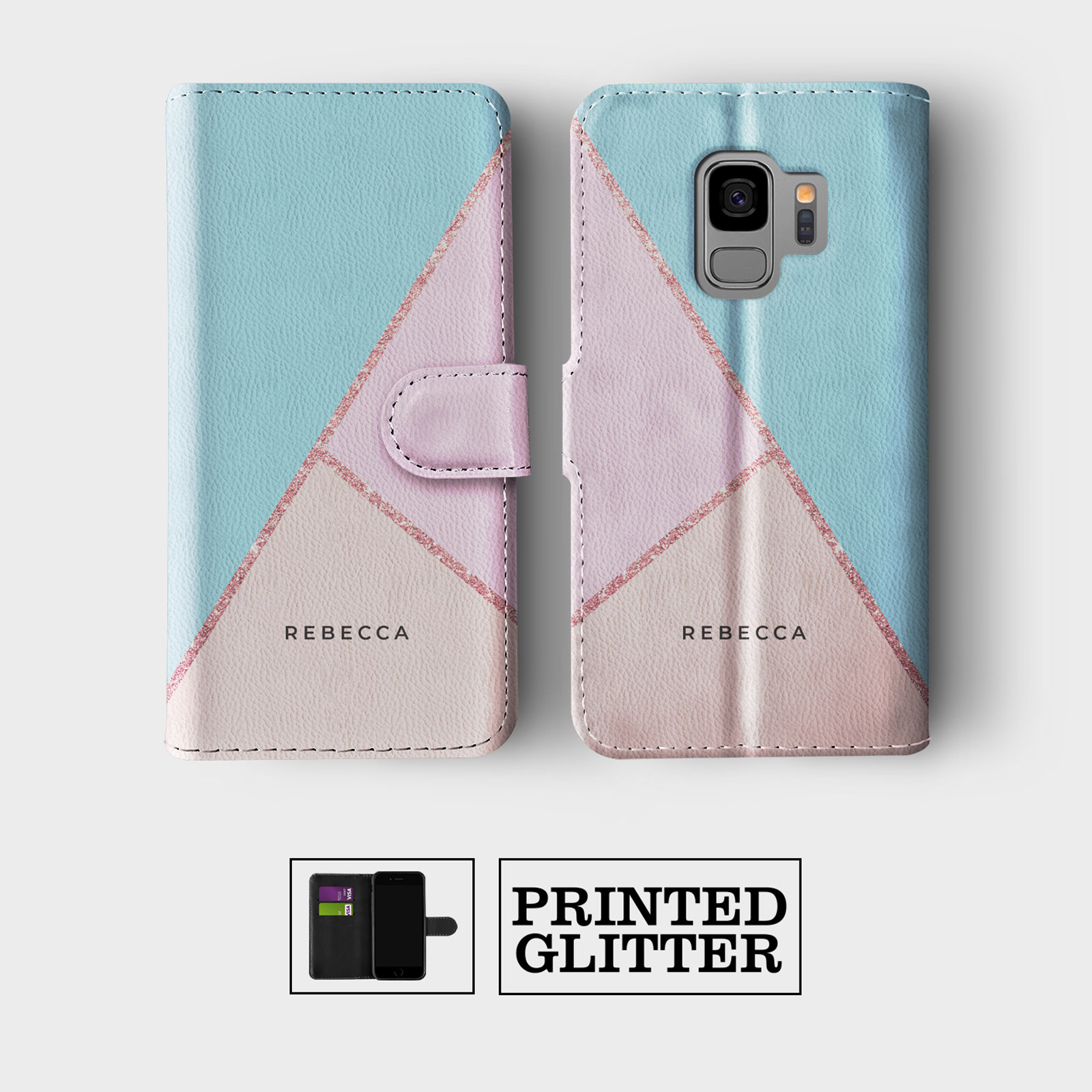 PERSONALISED WALLET FLIP CASE FOR SAMSUNG S23 S22 S21 S20 S10 ROSE GOLD GLITTER - Picture 6 of 10