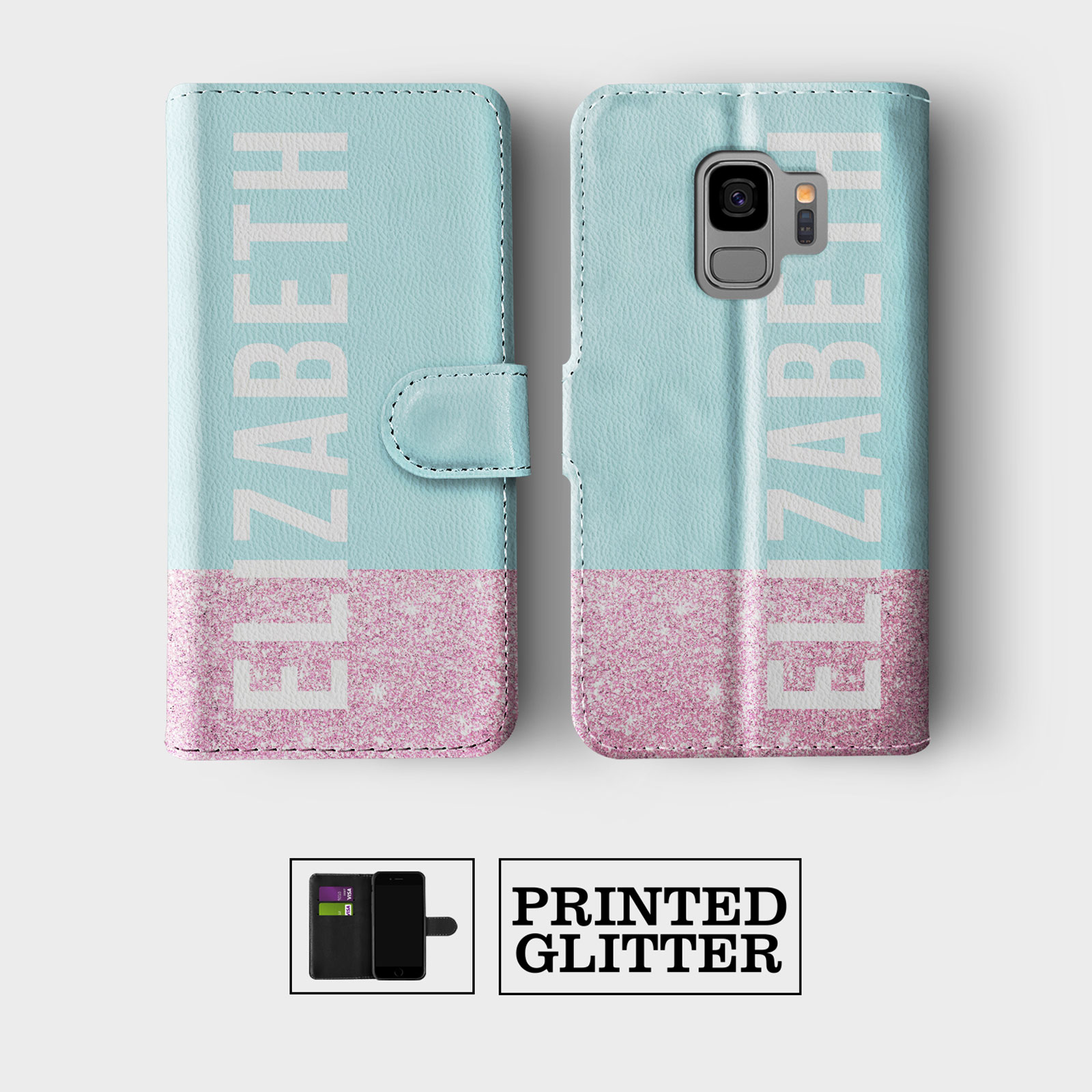 PERSONALISED WALLET FLIP CASE FOR SAMSUNG S23 S22 S21 S20 S10 ROSE GOLD GLITTER - Picture 7 of 10