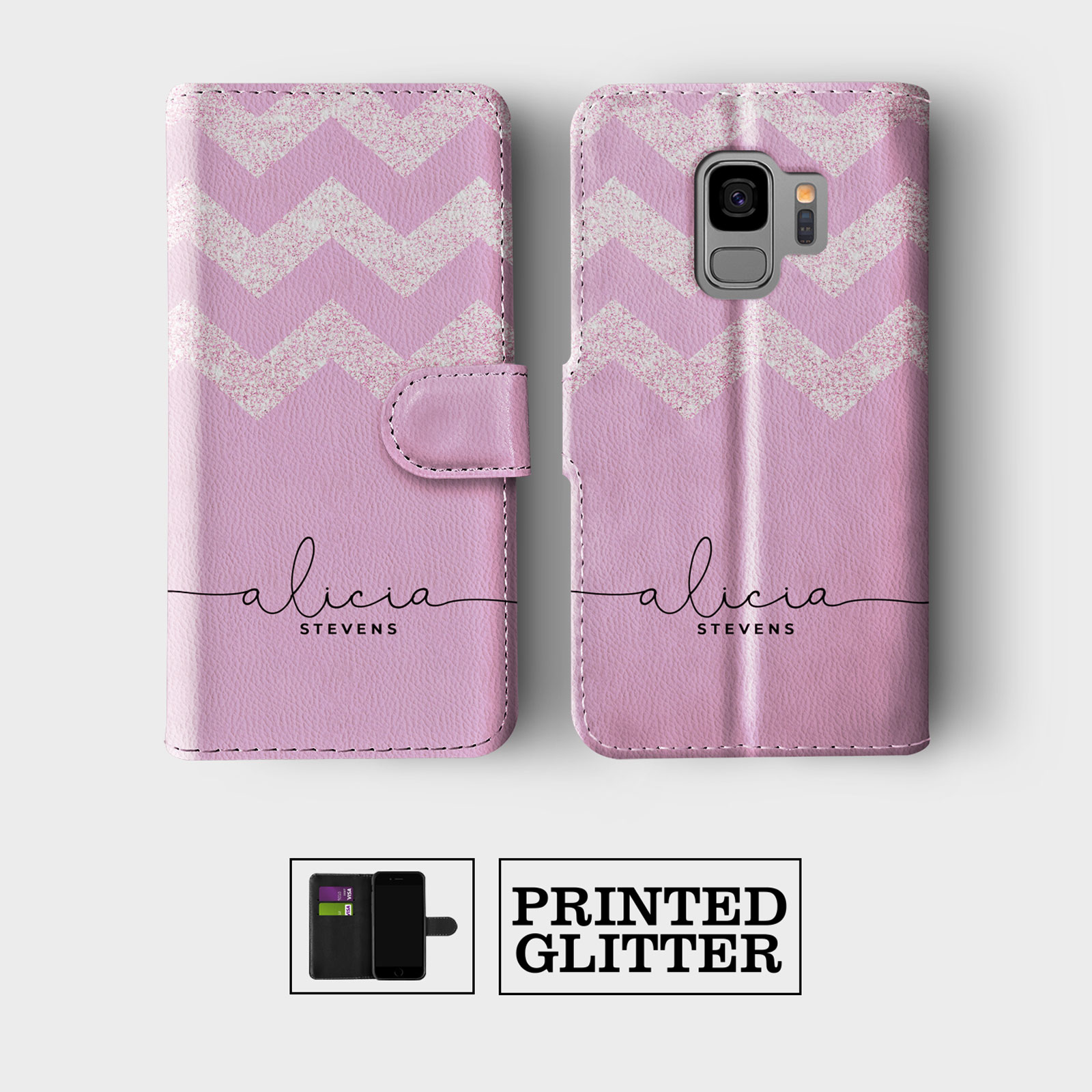 PERSONALISED WALLET FLIP CASE FOR SAMSUNG S23 S22 S21 S20 S10 ROSE GOLD GLITTER - Picture 8 of 10