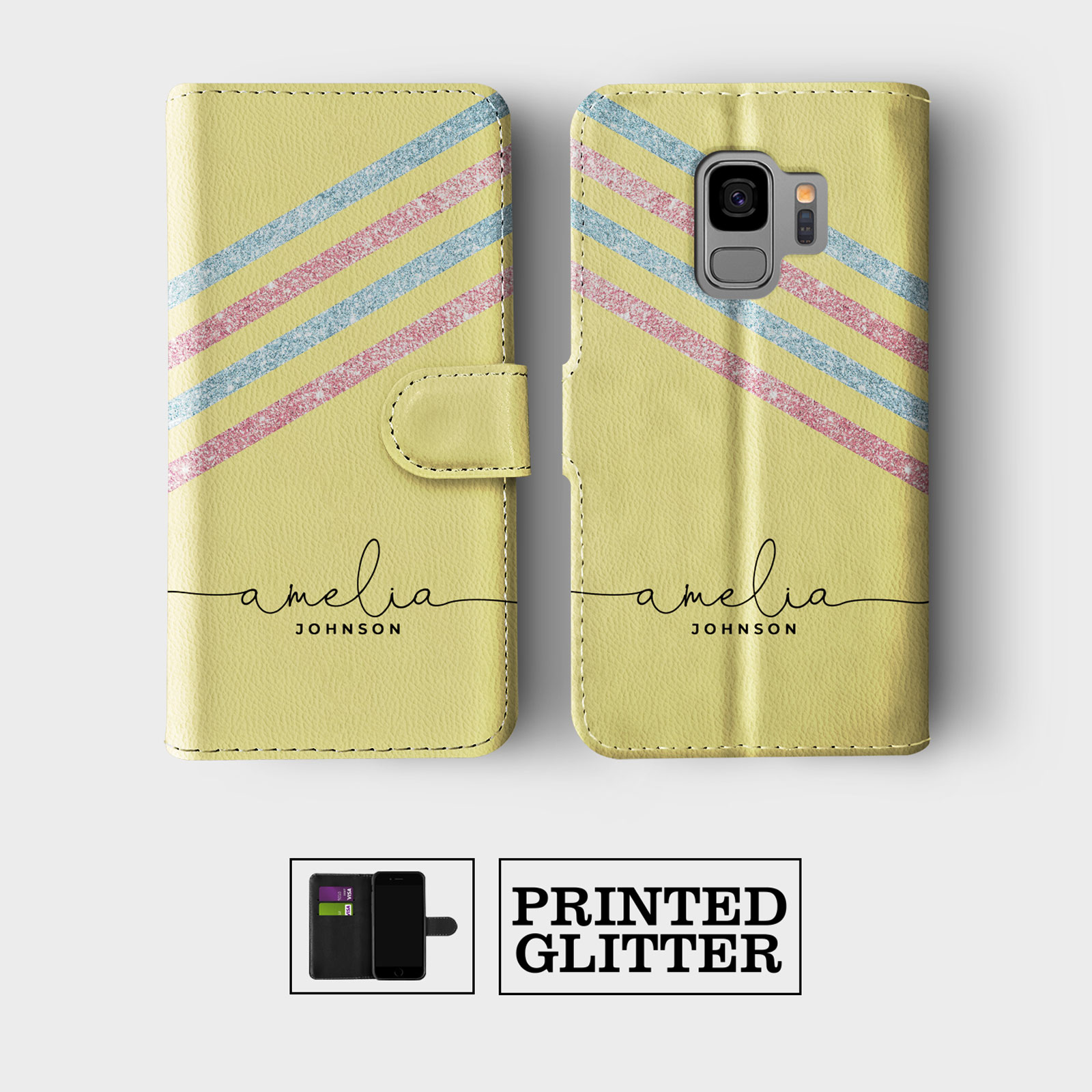 PERSONALISED WALLET FLIP CASE FOR SAMSUNG S23 S22 S21 S20 S10 ROSE GOLD GLITTER - Picture 9 of 10