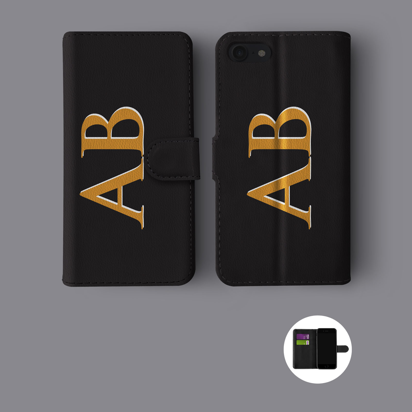 PERSONALISED INITIALS MONOGRAM CUSTOM PERSONALISED WALLET PHONE CASE FOR IPHONE - Picture 7 of 10