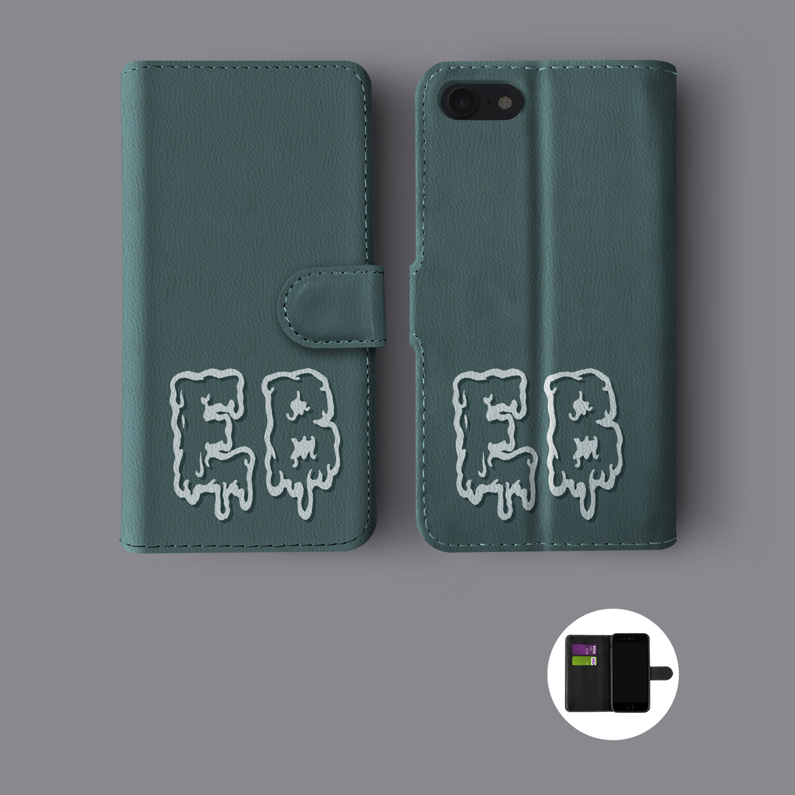 PERSONALISED INITIALS MONOGRAM CUSTOM PERSONALISED WALLET PHONE CASE FOR IPHONE - Picture 9 of 10