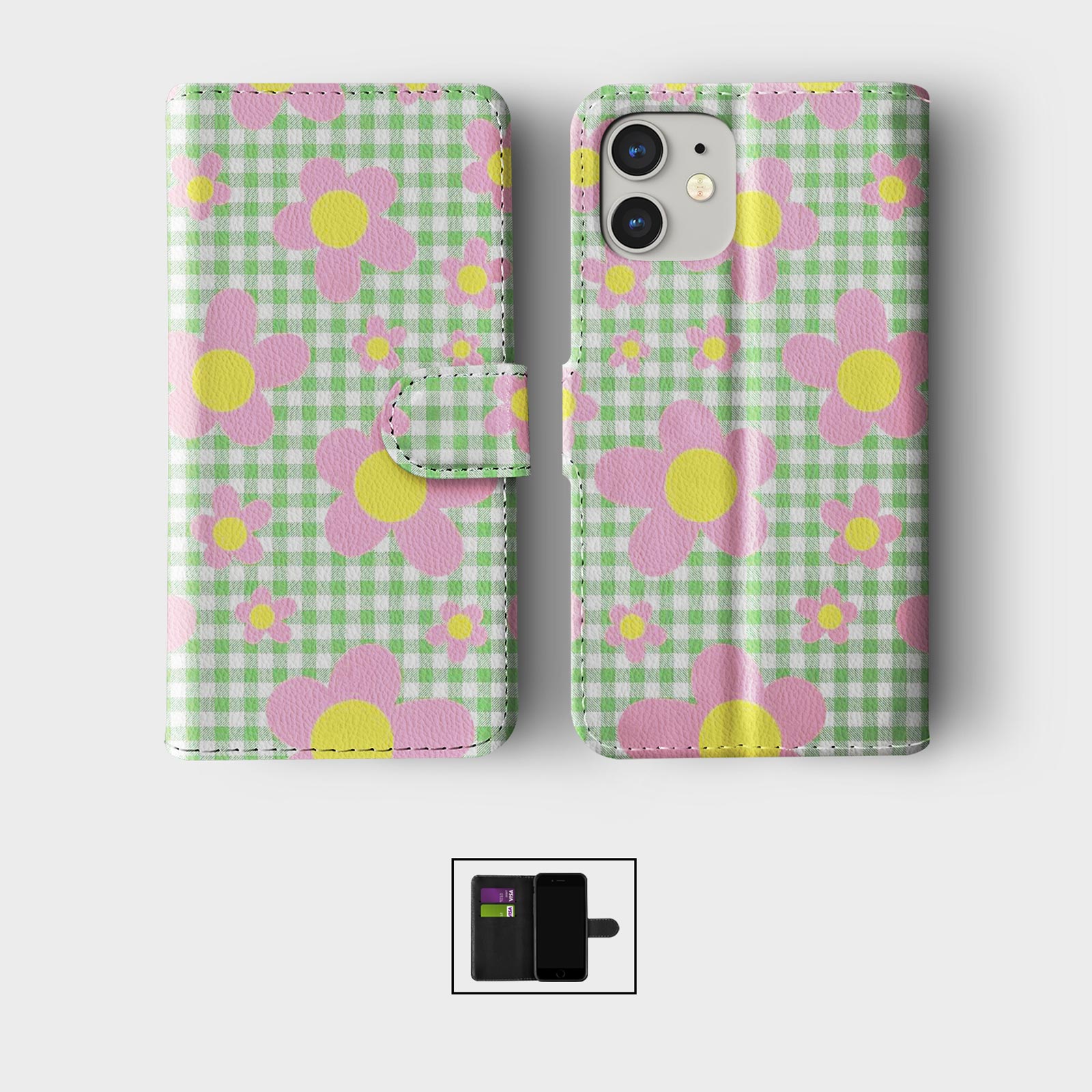 FLIP WALLET PHONE CASE FOR IPHONE 16 15 14 13 12 11 SE PRO CUTE PASTEL FLOWERS - Picture 3 of 10