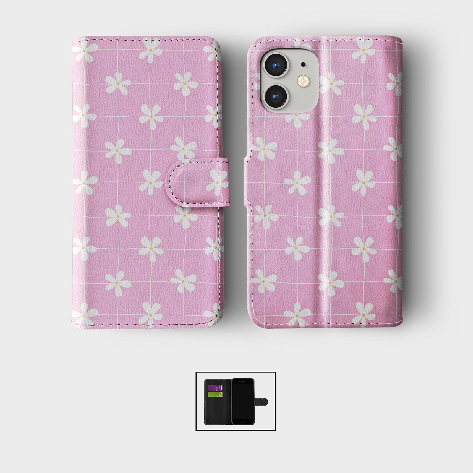 FLIP WALLET PHONE CASE FOR IPHONE 16 15 14 13 12 11 SE PRO CUTE PASTEL FLOWERS - Picture 5 of 10
