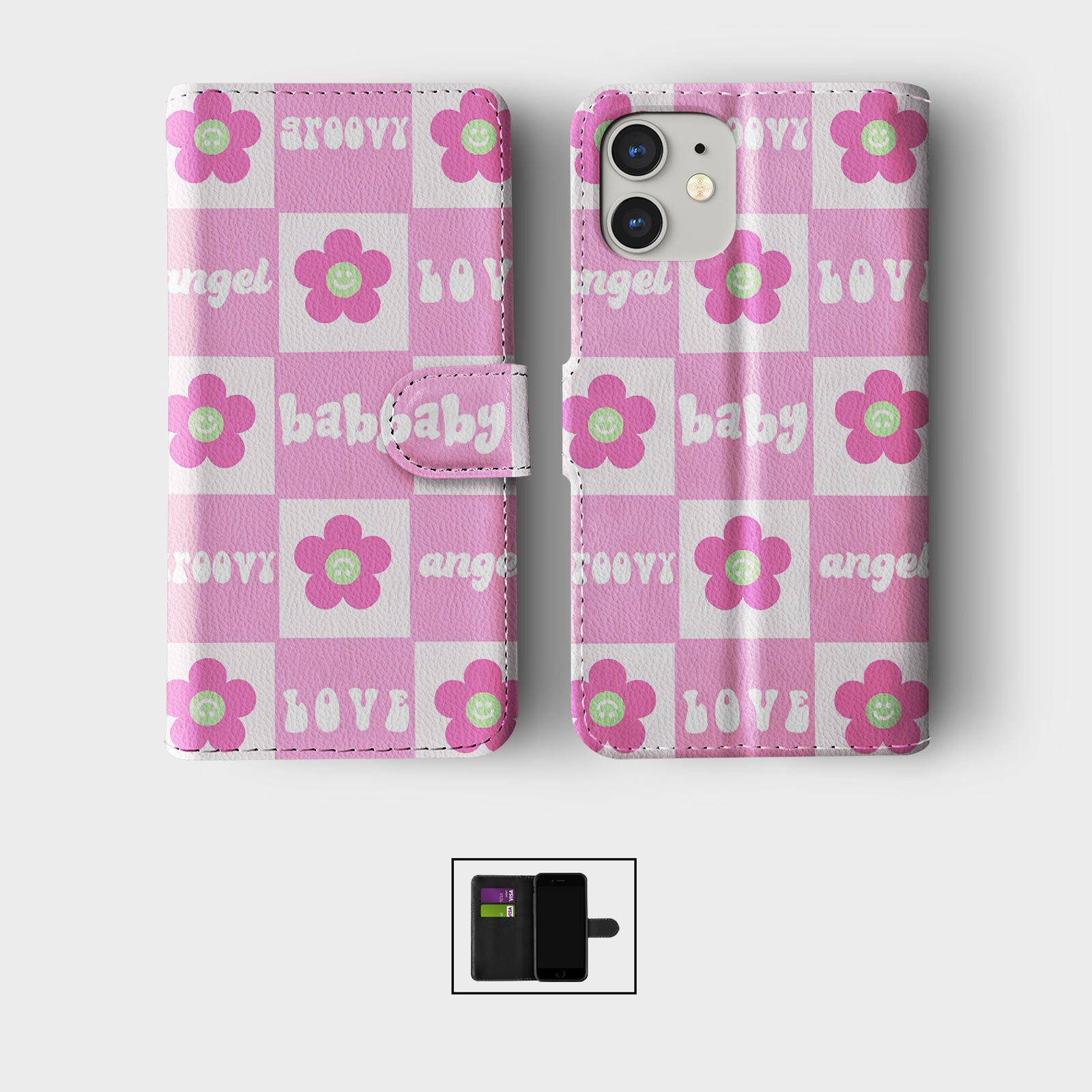 FLIP WALLET PHONE CASE FOR IPHONE 16 15 14 13 12 11 SE PRO CUTE PASTEL FLOWERS - Picture 8 of 10