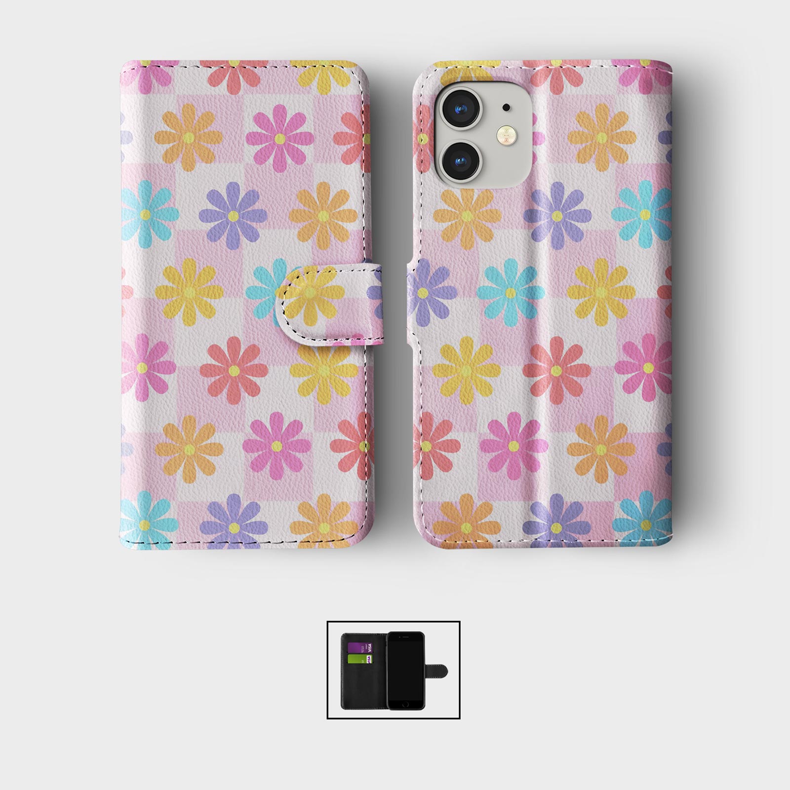FLIP WALLET PHONE CASE FOR IPHONE 16 15 14 13 12 11 SE PRO CUTE PASTEL FLOWERS - Picture 9 of 10