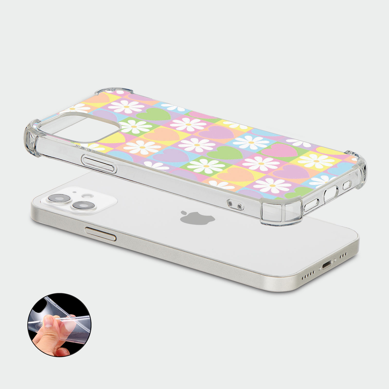 CASE FOR IPHONE 15 14 13 12 SE SHOCKPROOF PHONE COVER FLORAL GINGHAM PASTEL - Picture 4 of 34