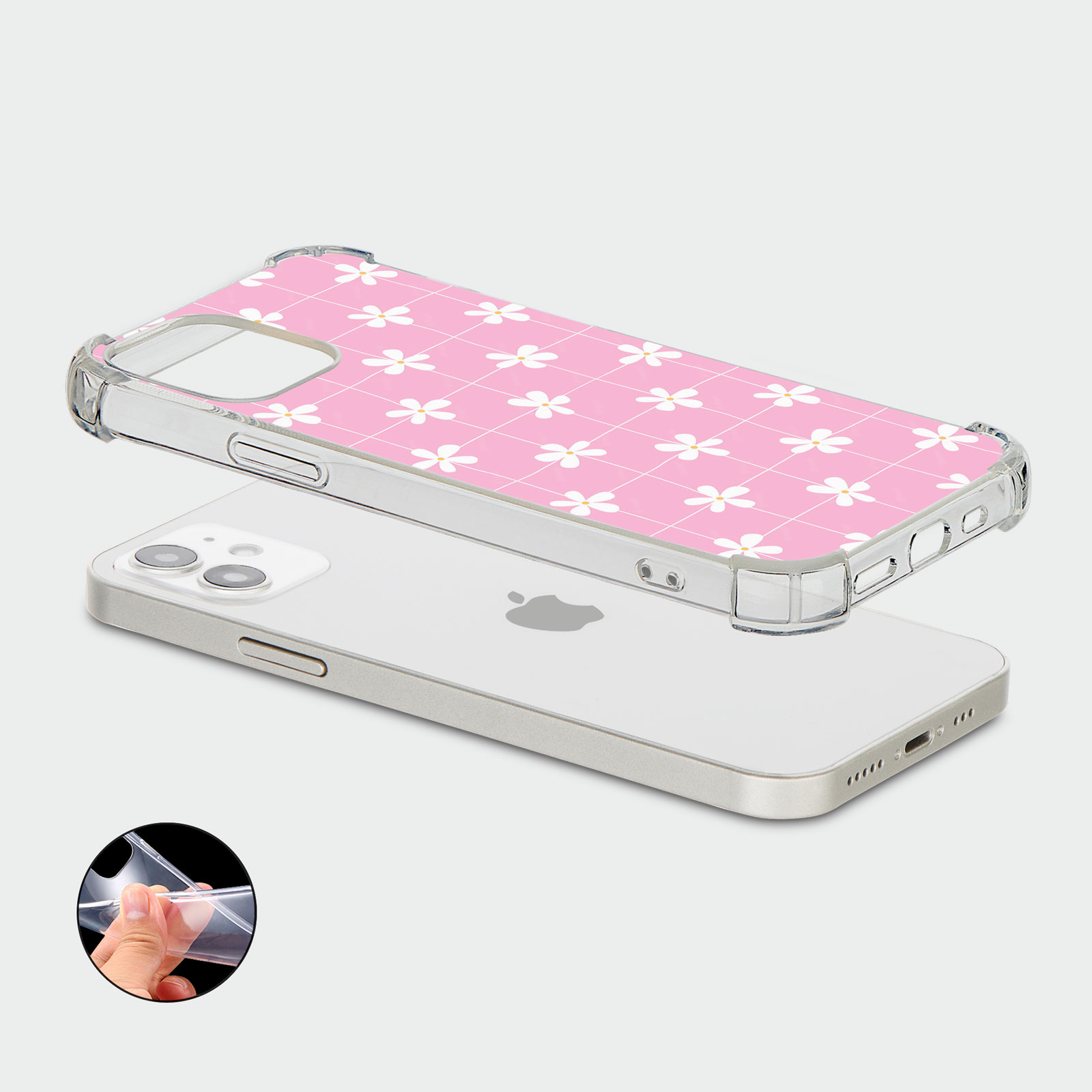 CASE FOR IPHONE 15 14 13 12 SE SHOCKPROOF PHONE COVER FLORAL GINGHAM PASTEL - Picture 16 of 34