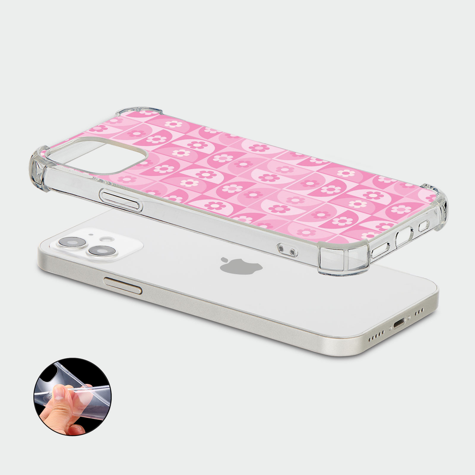CASE FOR IPHONE 15 14 13 12 SE SHOCKPROOF PHONE COVER FLORAL GINGHAM PASTEL - Picture 20 of 34