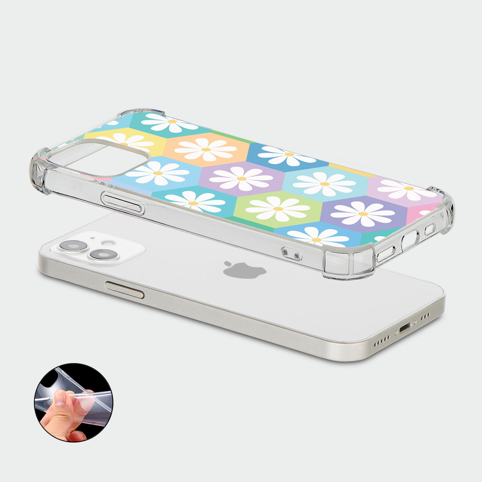 CASE FOR IPHONE 15 14 13 12 SE SHOCKPROOF PHONE COVER FLORAL GINGHAM PASTEL - Picture 24 of 34