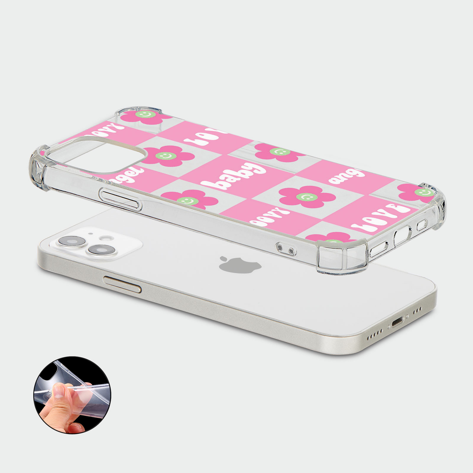 CASE FOR IPHONE 15 14 13 12 SE SHOCKPROOF PHONE COVER FLORAL GINGHAM PASTEL - Picture 28 of 34