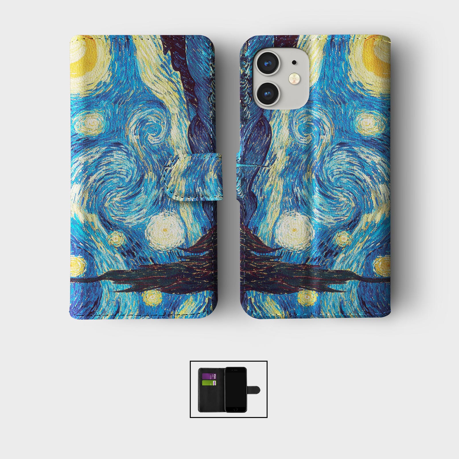 CASE FOR IPHONE 16 15 14 13 12 11 PRO WALLET FLIP PHONE COVER CLASSIC PAINTINGS - Picture 6 of 10