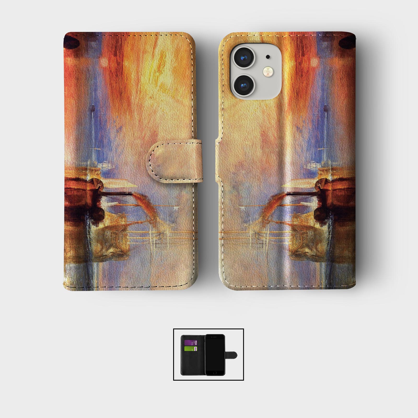 CASE FOR IPHONE 16 15 14 13 12 11 PRO WALLET FLIP PHONE COVER FAMOUS PAINTINGS - Picture 2 of 10