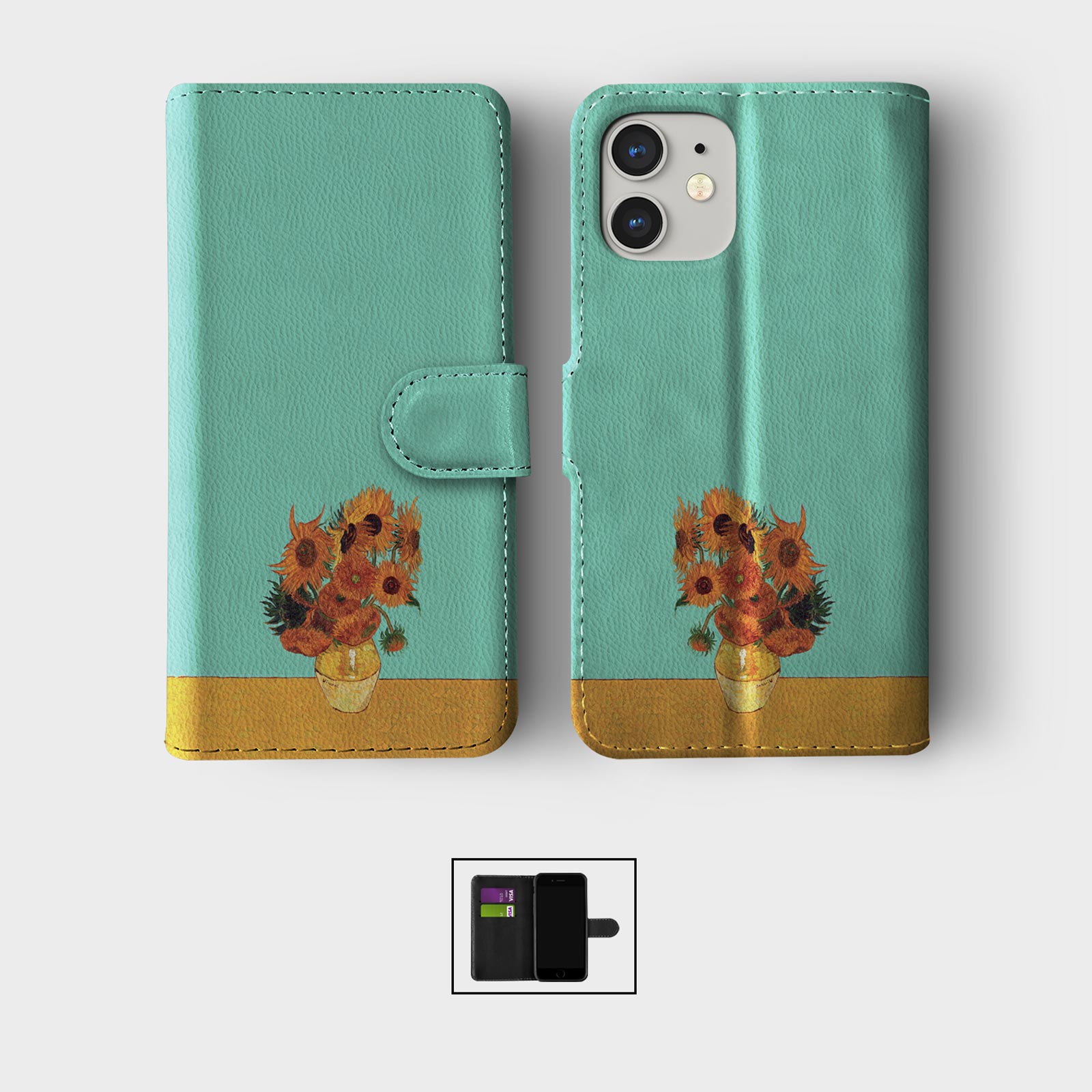 CASE FOR IPHONE 16 15 14 13 12 11 PRO WALLET FLIP PHONE COVER FAMOUS PAINTINGS - Picture 9 of 10