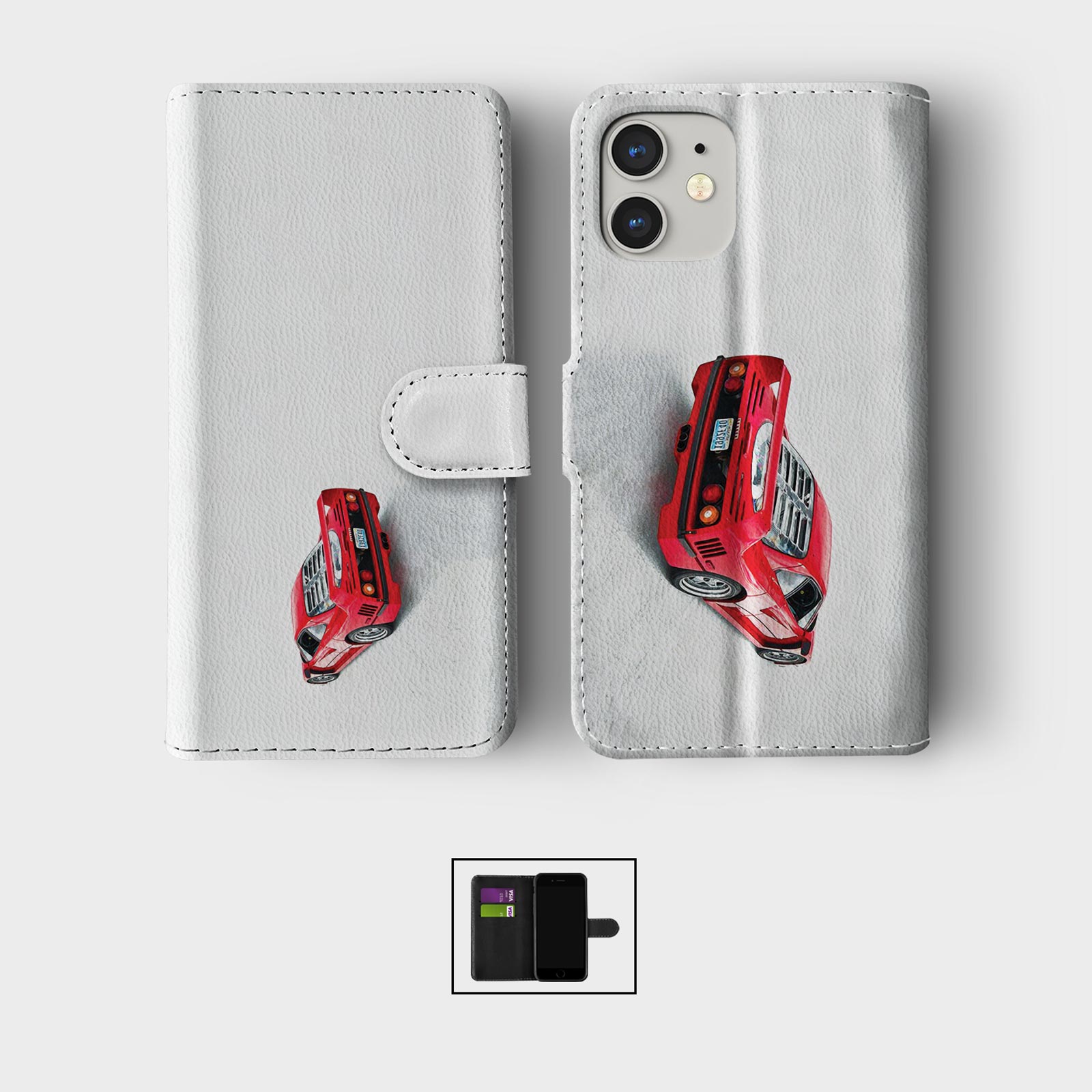 CASE FOR IPHONE 16 16E 15 14 12 12 SE WALLET FLIP PHONE COVER CLASSIC CARS RETRO - Picture 7 of 9