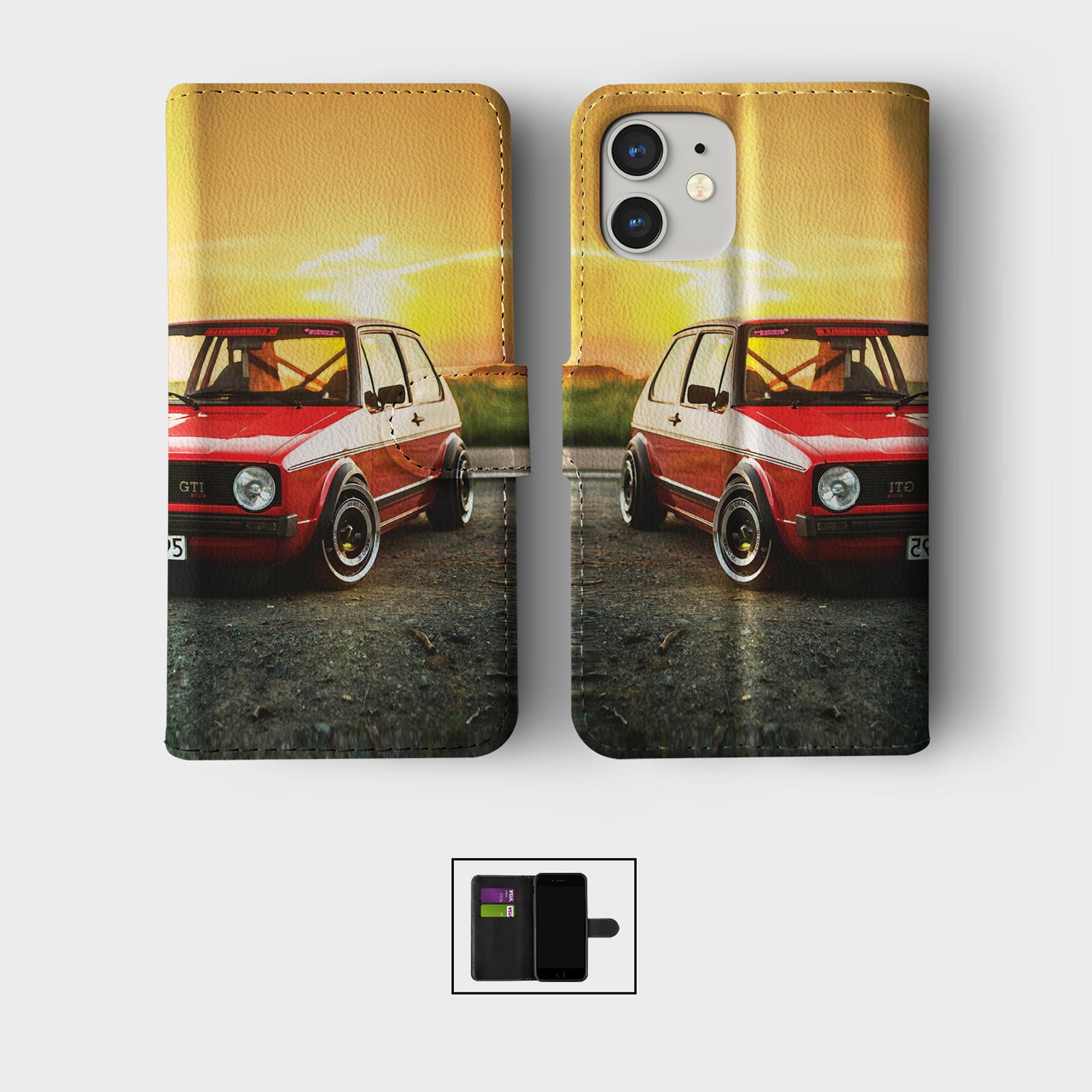 CASE FOR IPHONE 16 16E 15 14 12 12 SE WALLET FLIP PHONE COVER CLASSIC CARS RETRO - Picture 8 of 9
