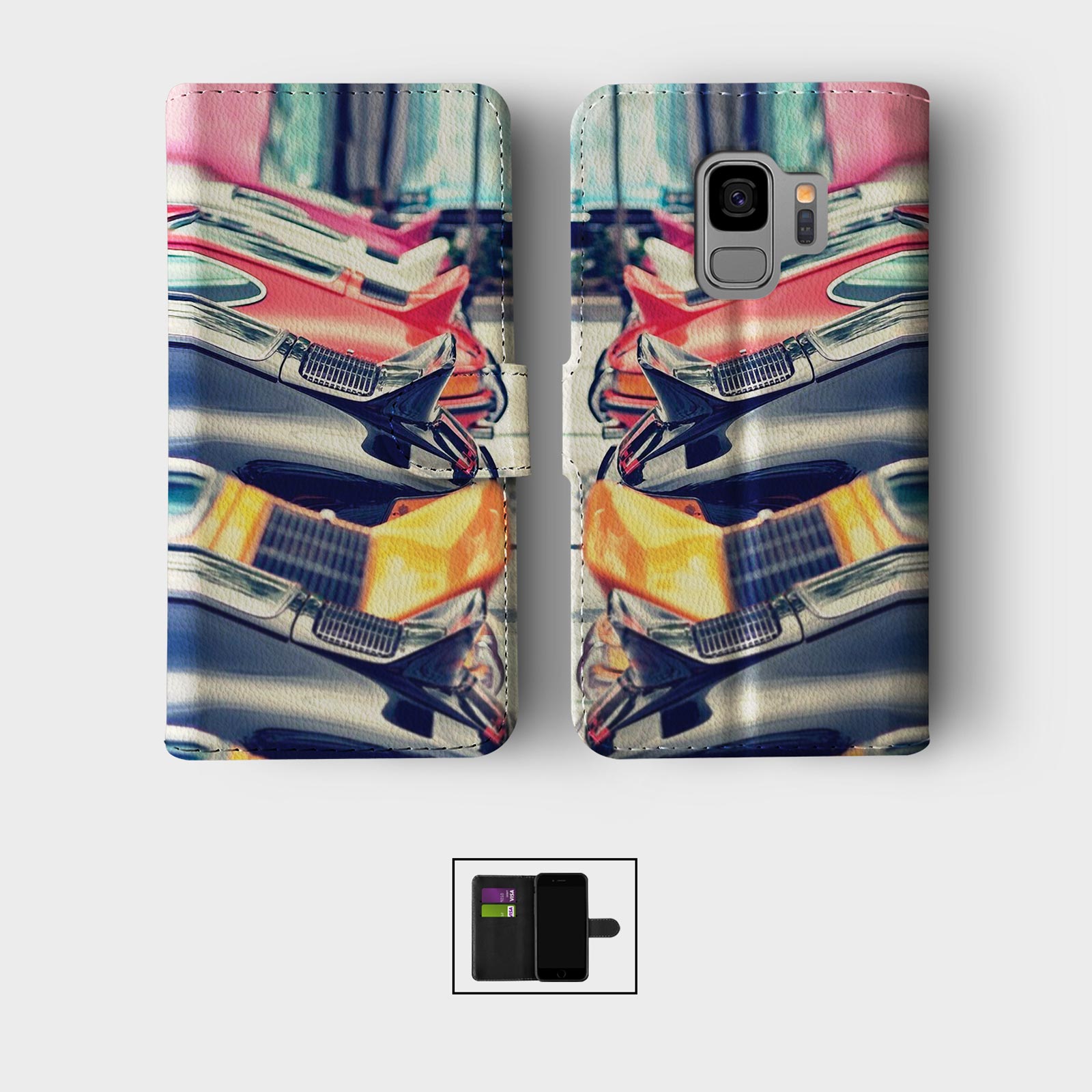 CASE FOR SAMSUNG S23 S22 S21 S20 S10 WALLET FLIP PHONE COVER CLASSIC CARS RETRO - Picture 5 of 9