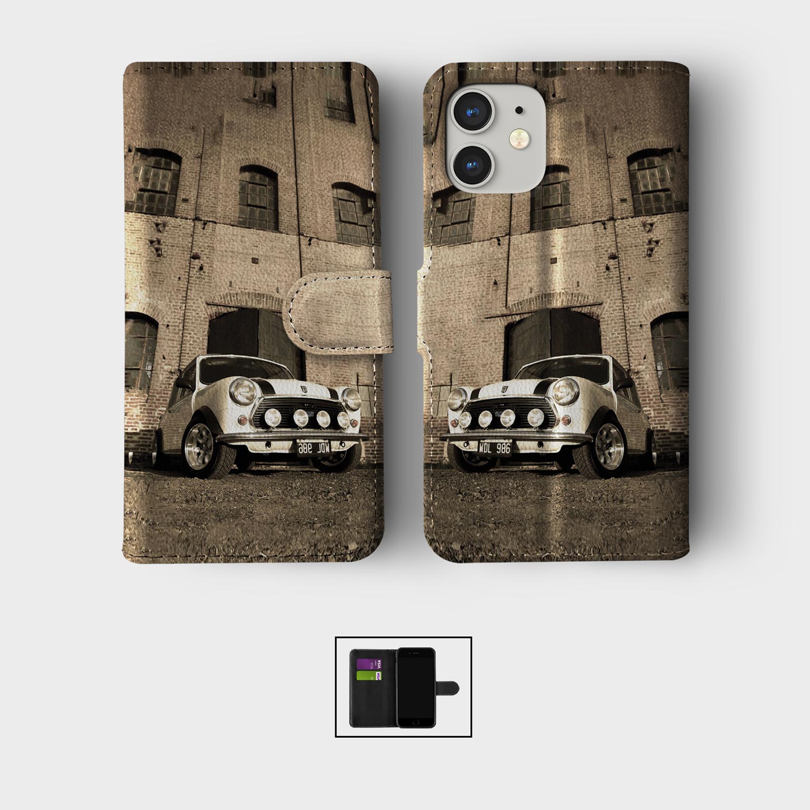 CASE FOR IPHONE 16 16E 15 14 12 12 SE WALLET FLIP PHONE COVER CARS VINTAGE RETRO - Picture 7 of 9