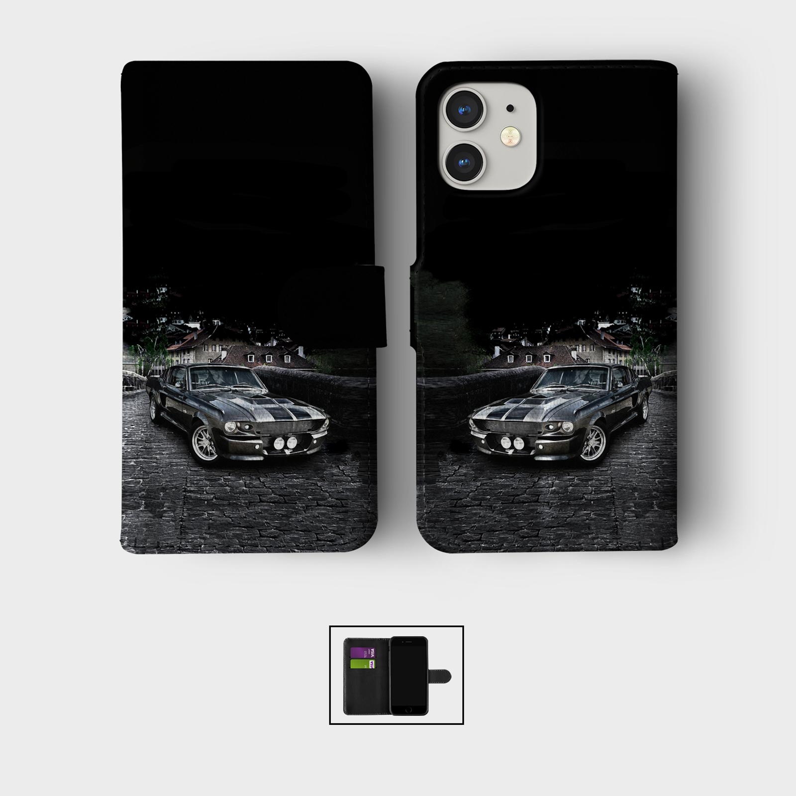 CASE FOR IPHONE 16 16E 15 14 12 12 SE PRO WALLET FLIP PHONE COVER CLASSIC CARS - Picture 7 of 8