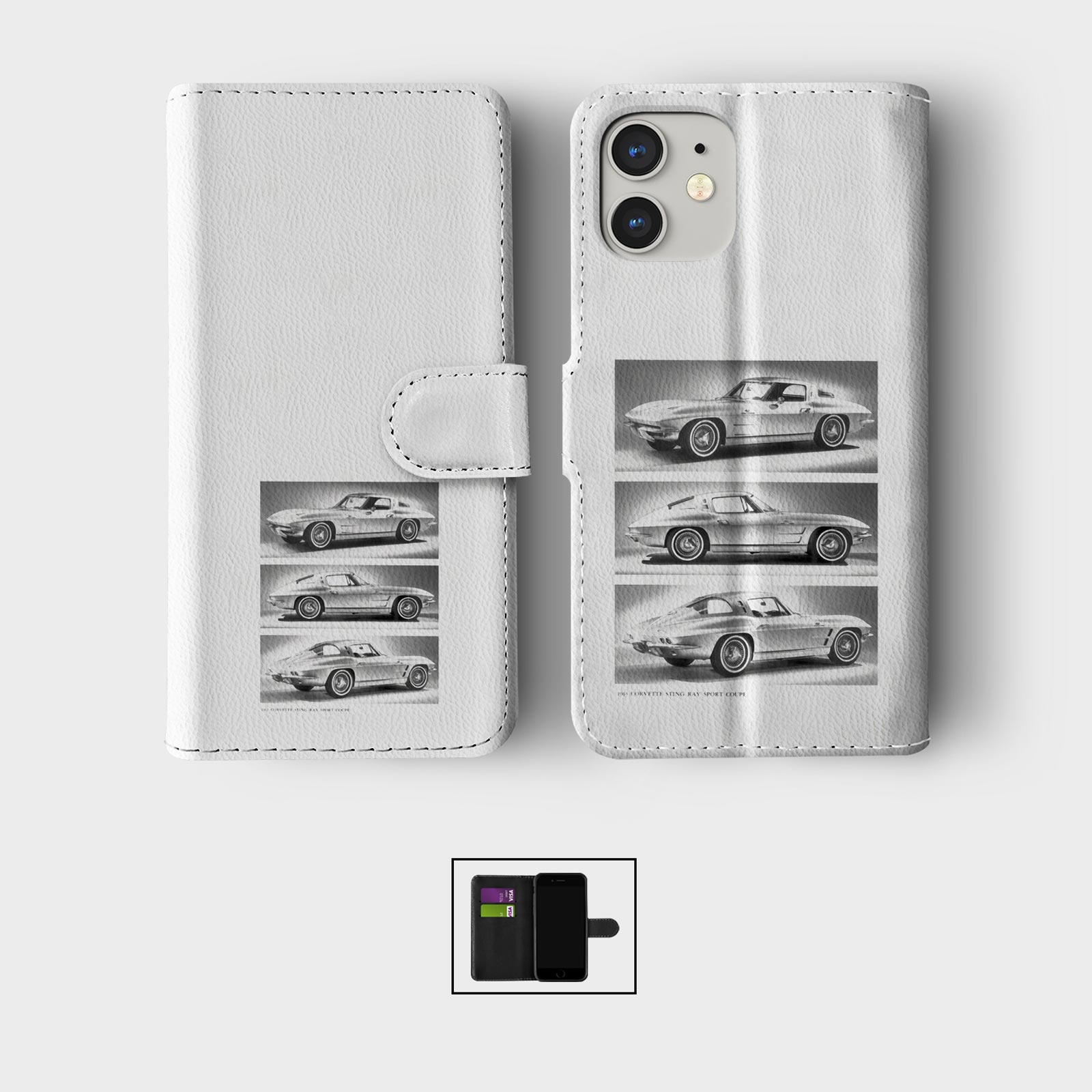 CASE FOR IPHONE 16 16E 15 14 12 12 SE WALLET FLIP PHONE COVER CARS CLASSIC RETRO - Picture 2 of 9