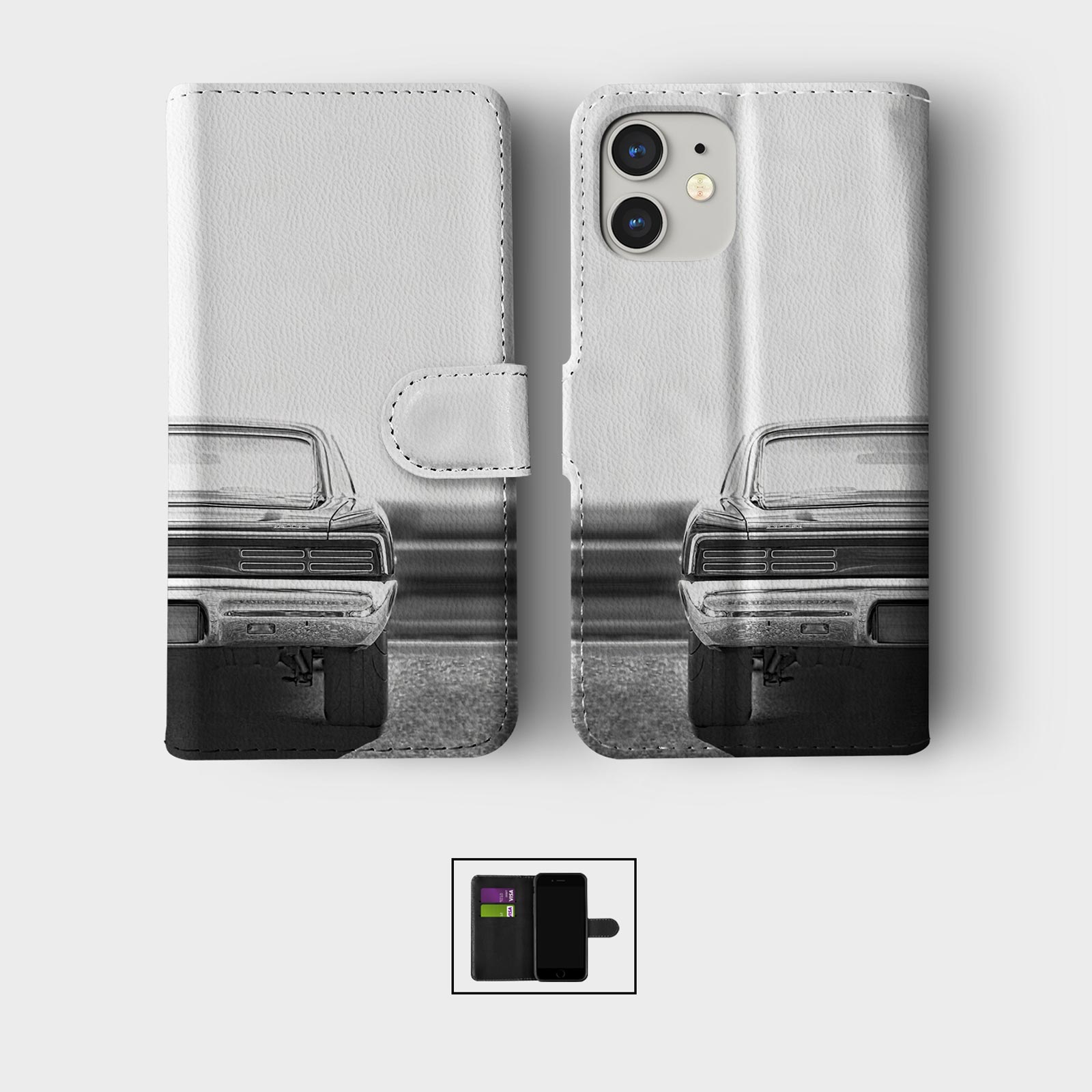 CASE FOR IPHONE 16 16E 15 14 12 12 SE WALLET FLIP PHONE COVER CARS CLASSIC RETRO - Picture 3 of 9