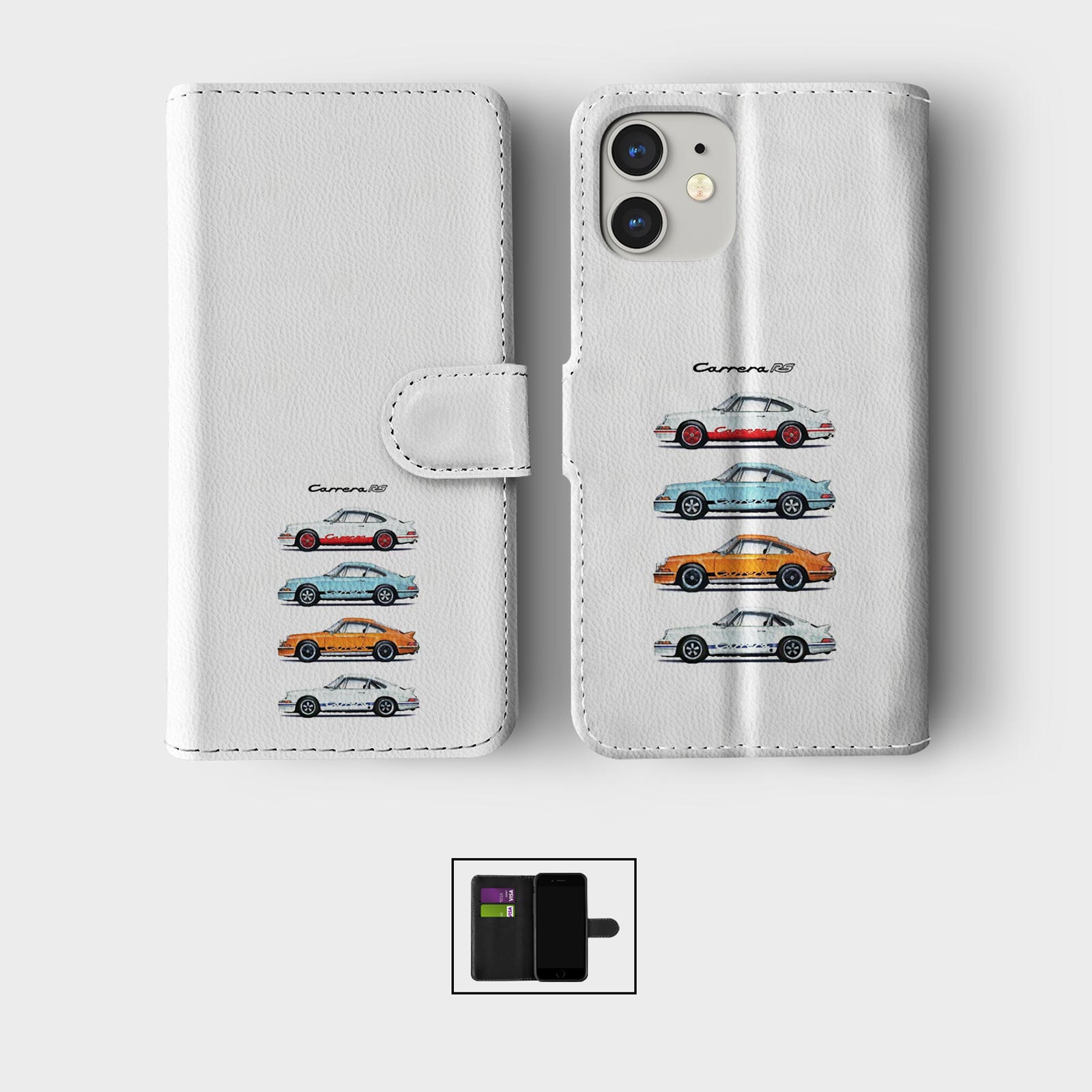 CASE FOR IPHONE 16 16E 15 14 12 12 SE WALLET FLIP PHONE COVER CARS CLASSIC RETRO - Picture 4 of 9