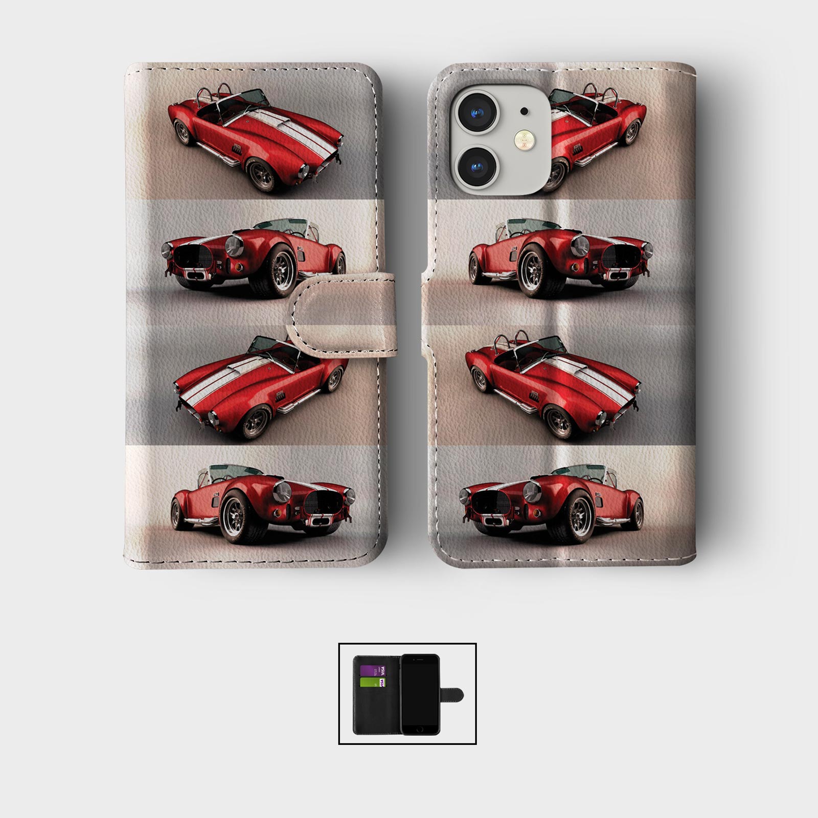 CASE FOR IPHONE 16 16E 15 14 12 12 SE WALLET FLIP PHONE COVER CARS CLASSIC RETRO - Picture 5 of 9