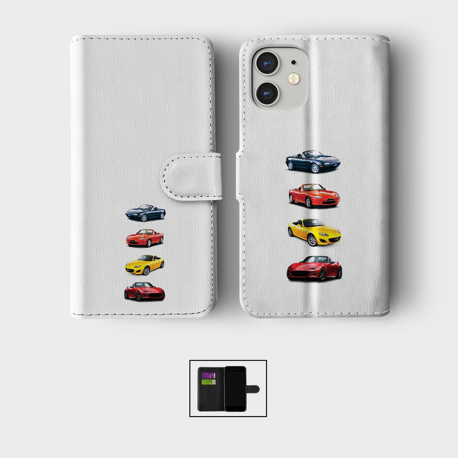 CASE FOR IPHONE 16 16E 15 14 12 12 SE WALLET FLIP PHONE COVER CARS CLASSIC RETRO - Picture 6 of 9