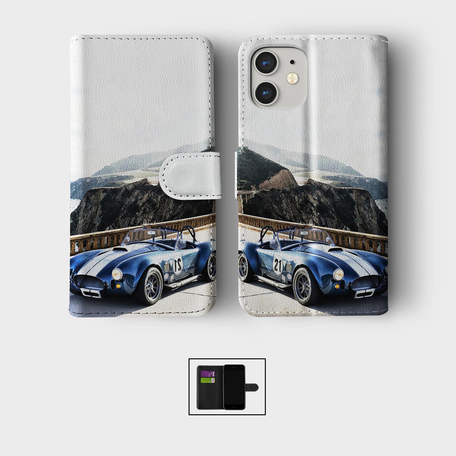 CASE FOR IPHONE 16 16E 15 14 12 12 SE WALLET FLIP PHONE COVER CARS CLASSIC RETRO - Picture 7 of 9