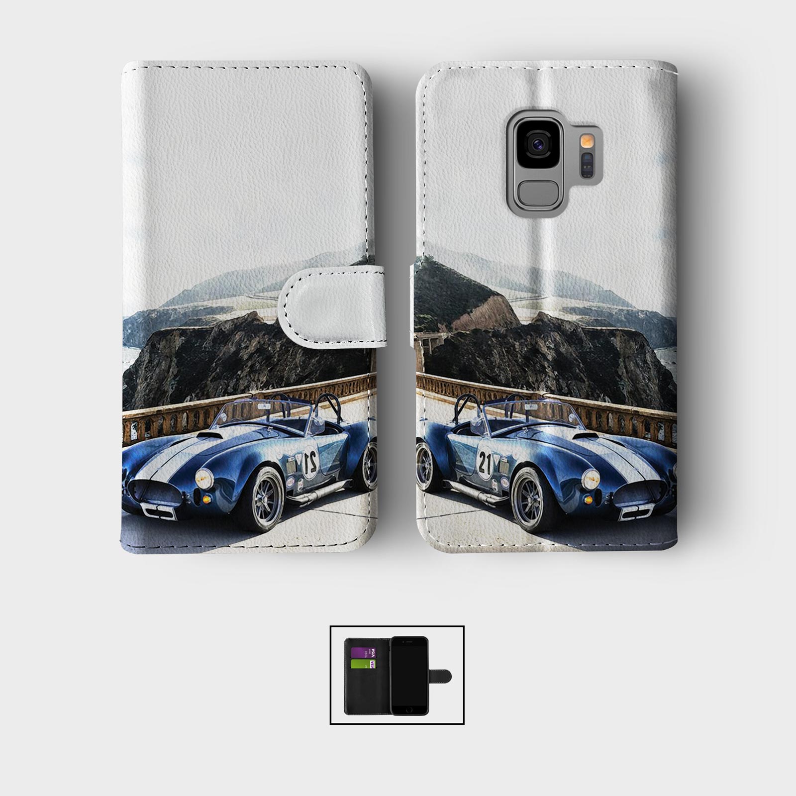 CASE FOR SAMSUNG S23 S22 S21 S20 S10 WALLET FLIP PHONE COVER CARS CLASSIC RETRO - Picture 7 of 9