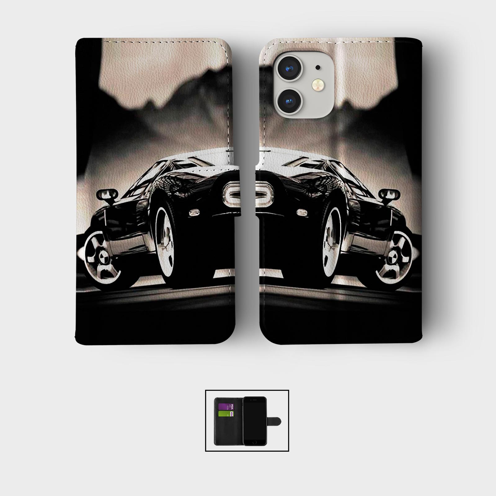 CASE FOR IPHONE 16 16E 15 14 12 SE WALLET FLIP PHONE COVER SPORTS CLASSIC CARS - Picture 3 of 8