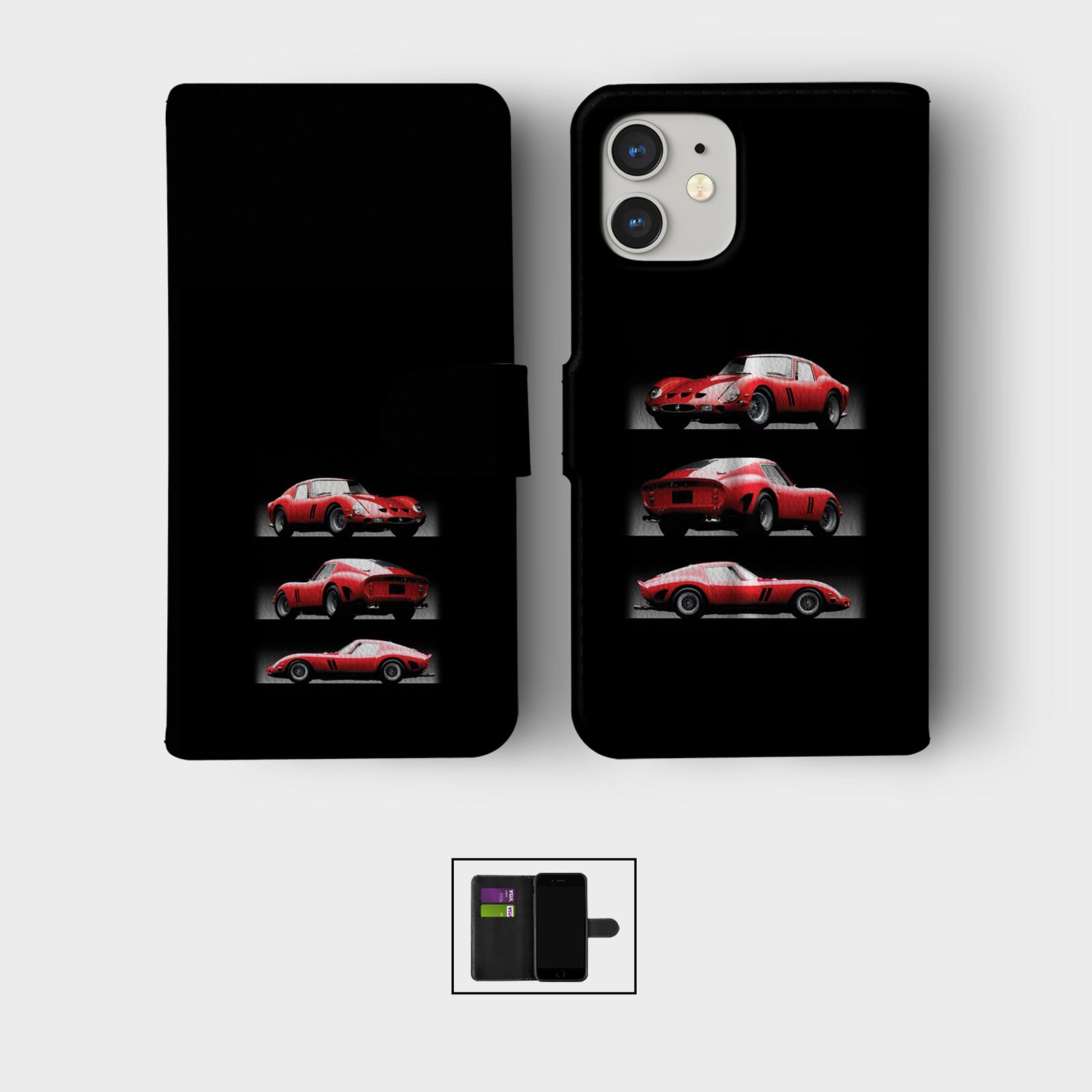 CASE FOR IPHONE 16 16E 15 14 12 SE WALLET FLIP PHONE COVER SPORTS CLASSIC CARS - Picture 5 of 8