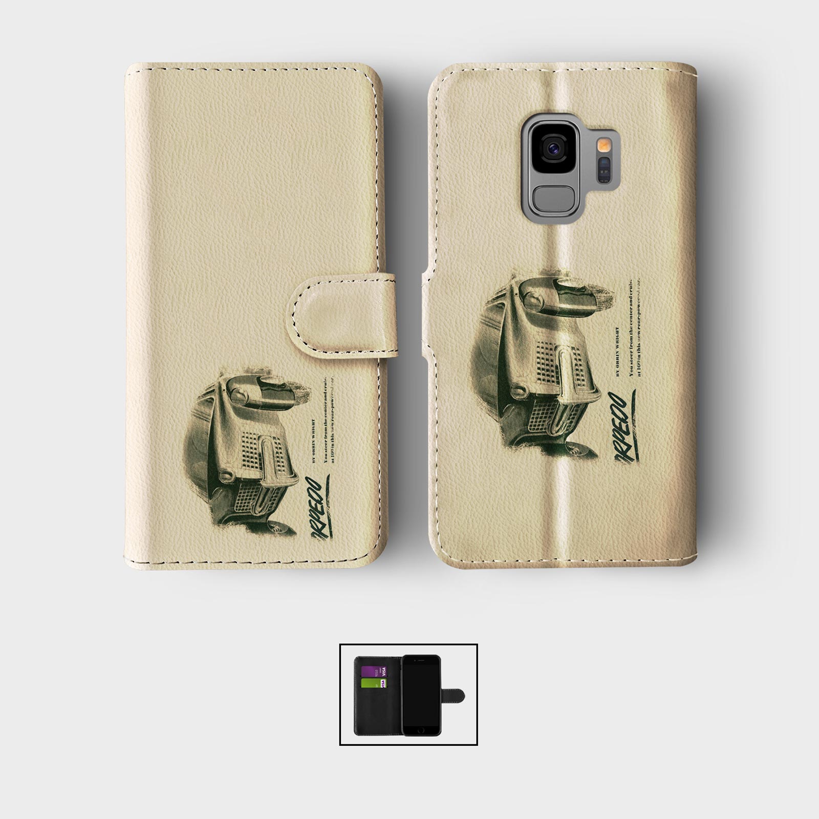 CASE FOR SAMSUNG S23 S22 S21 S20 S10 S9 WALLET FLIP PHONE COVER CARS VINTAGE ADS - Picture 2 of 8