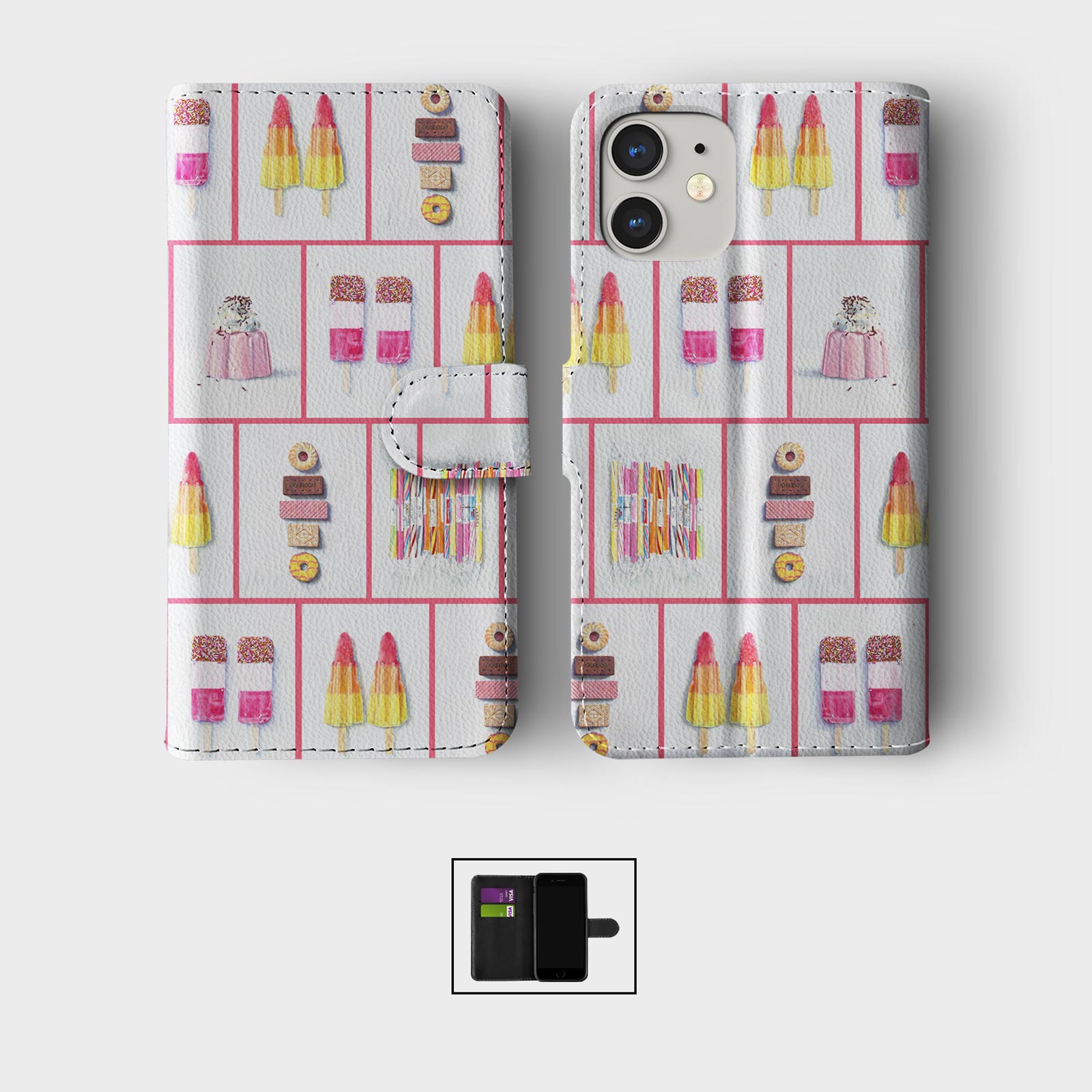 CASE FOR IPHONE 16 16E 15 14 12 12 SE PRO WALLET FLIP PHONE COVER COOKIES SWEETS - Picture 3 of 9