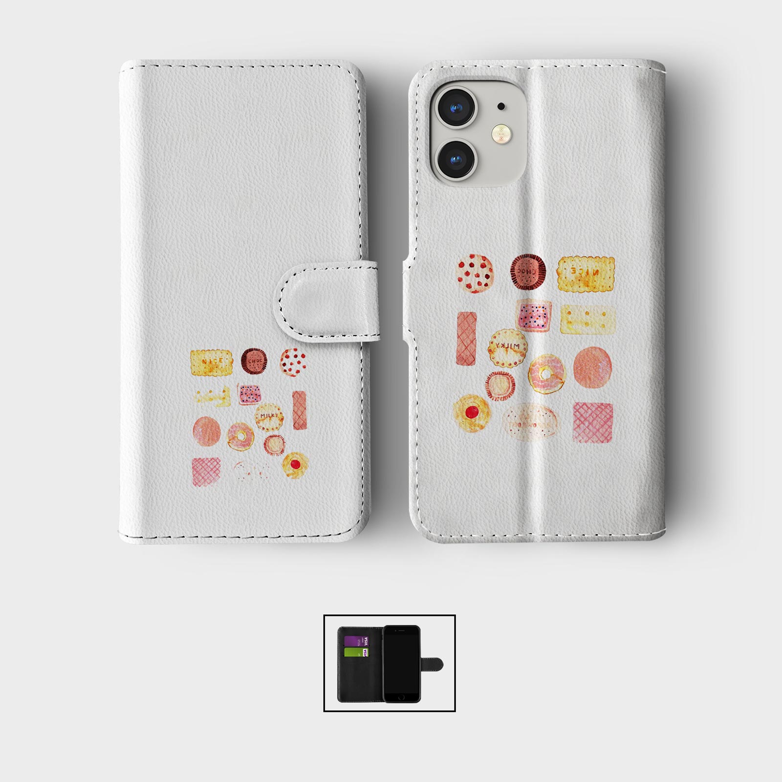 CASE FOR IPHONE 16 16E 15 14 12 12 SE PRO WALLET FLIP PHONE COVER COOKIES SWEETS - Picture 8 of 9