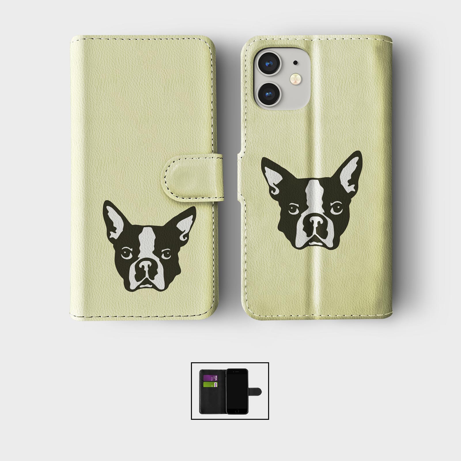 CASE FOR IPHONE 16 16E 15 14 12 12 SE PRO WALLET FLIP PHONE COVER DOG PUPPY FACE - Picture 3 of 8