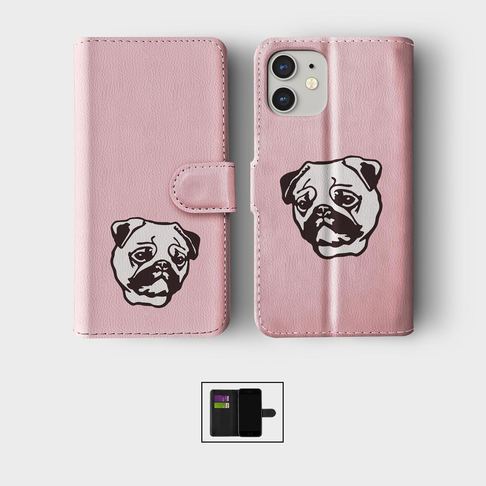 CASE FOR IPHONE 16 16E 15 14 12 12 SE PRO WALLET FLIP PHONE COVER DOG PUPPY FACE - Picture 5 of 8