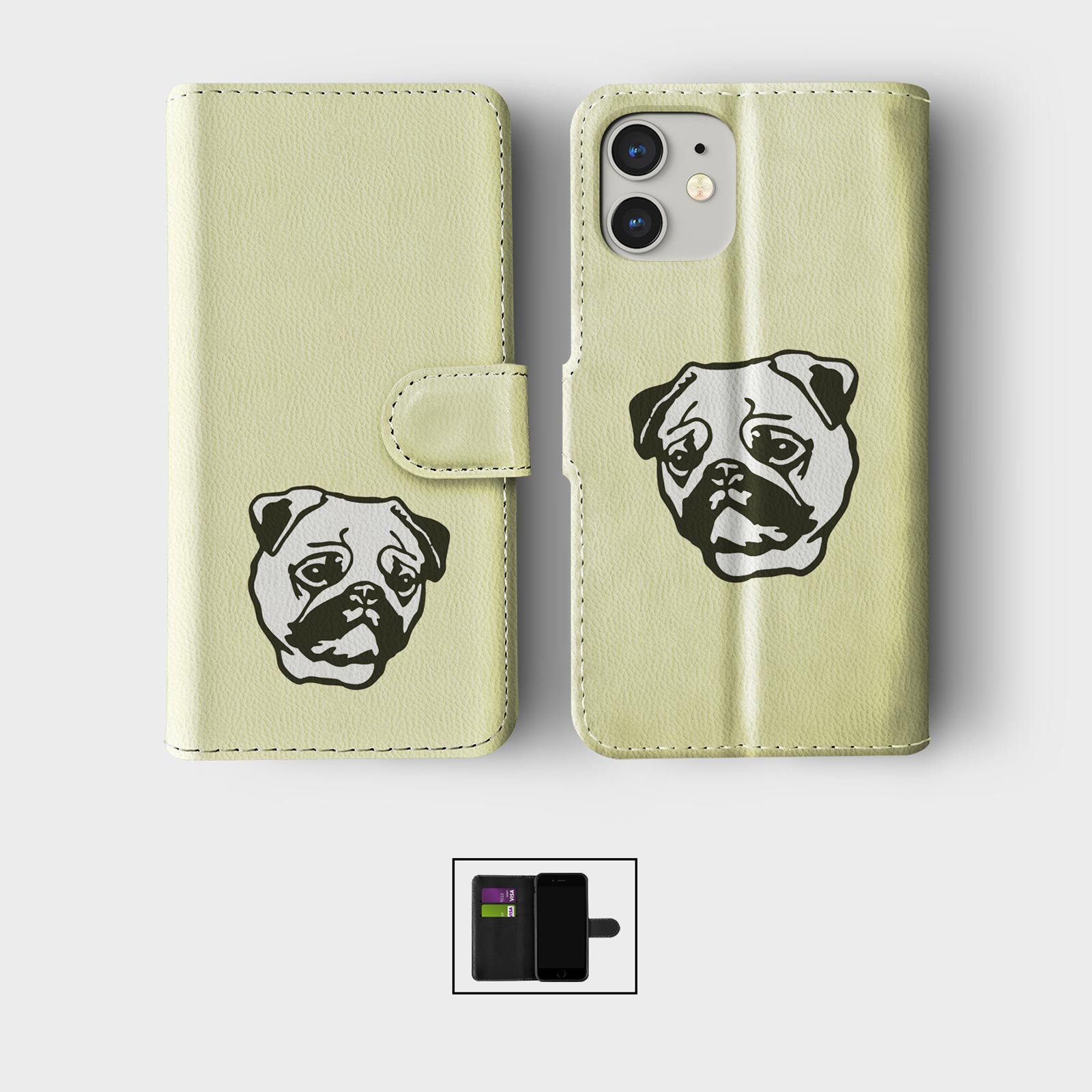 CASE FOR IPHONE 16 16E 15 14 12 12 SE PRO WALLET FLIP PHONE COVER DOG PUPPY FACE - Picture 6 of 8
