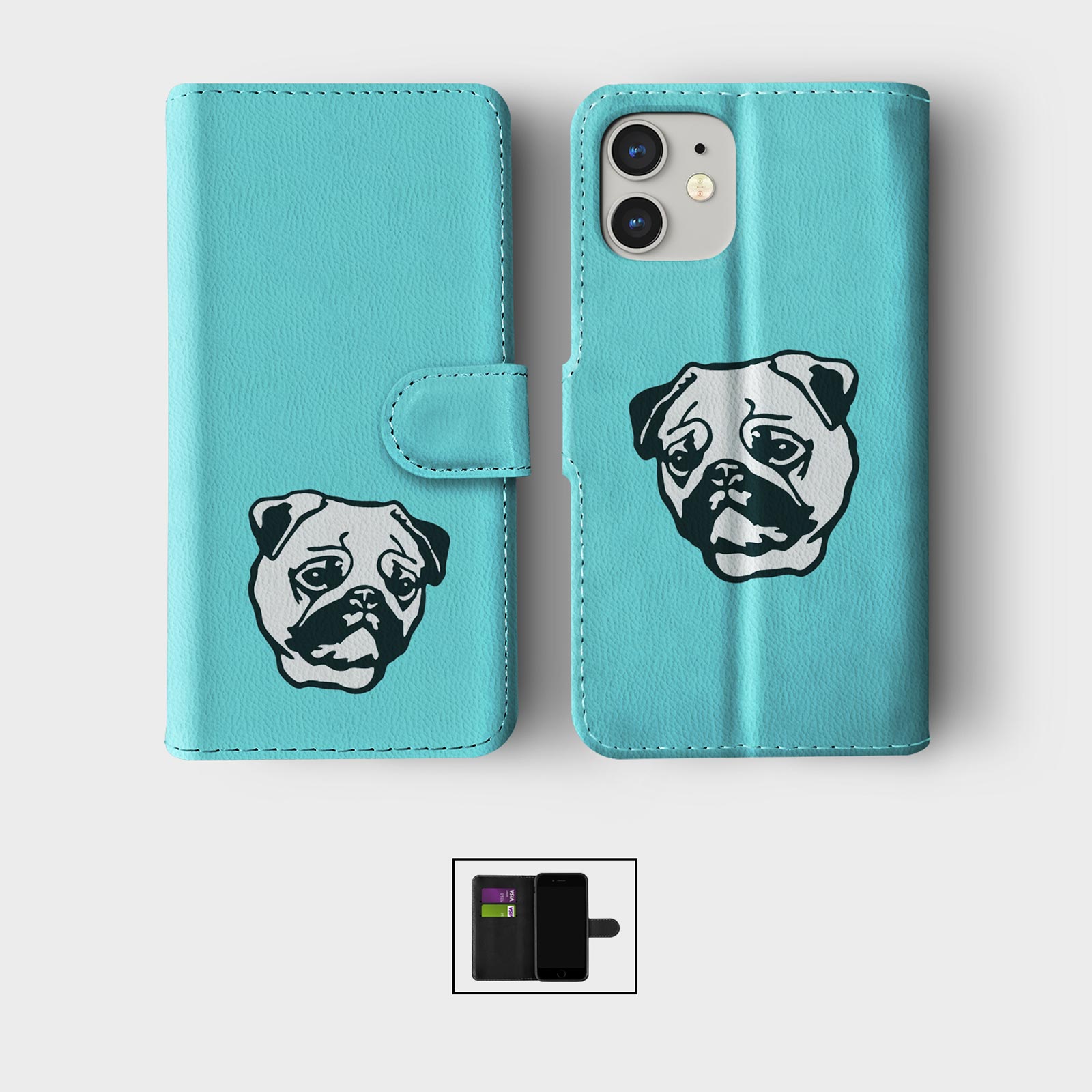 CASE FOR IPHONE 16 16E 15 14 12 12 SE PRO WALLET FLIP PHONE COVER DOG PUPPY FACE - Picture 7 of 8