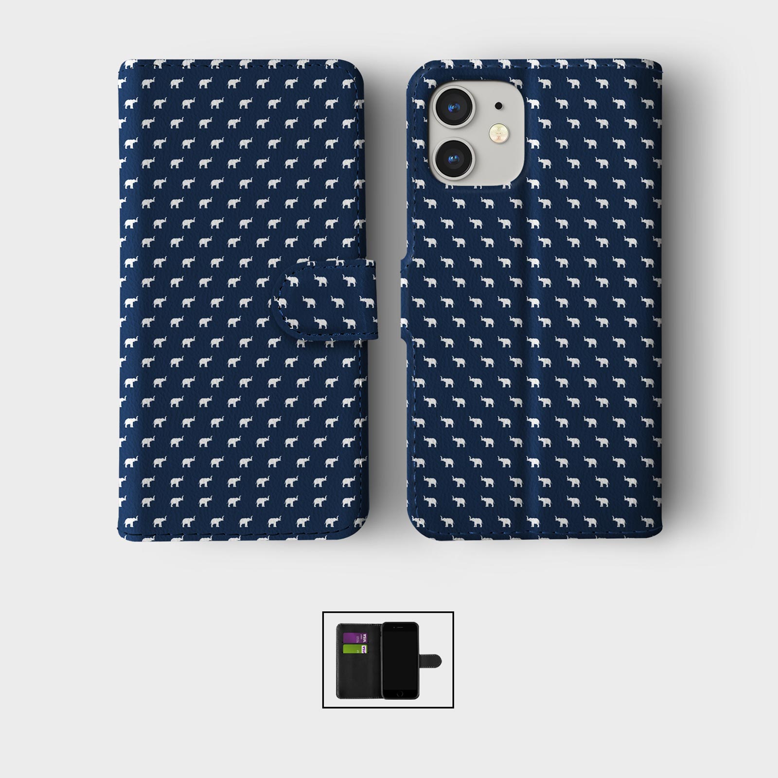CASE FOR IPHONE 16 16E 15 14 12 12 SE PRO WALLET FLIP PHONE COVER CUTE ELEPHANTS - Picture 3 of 6