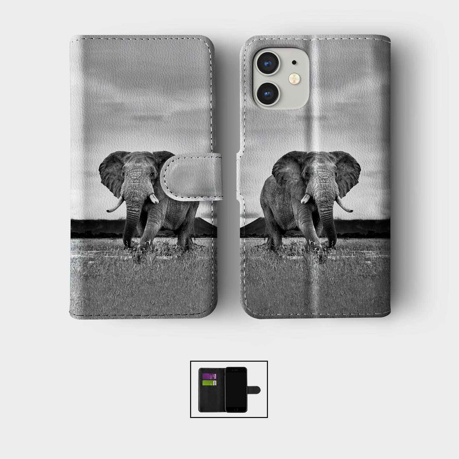 CASE FOR IPHONE 16 16E 15 14 12 12 PRO WALLET FLIP PHONE COVER ELEPHANTS AFRICA - Picture 6 of 8