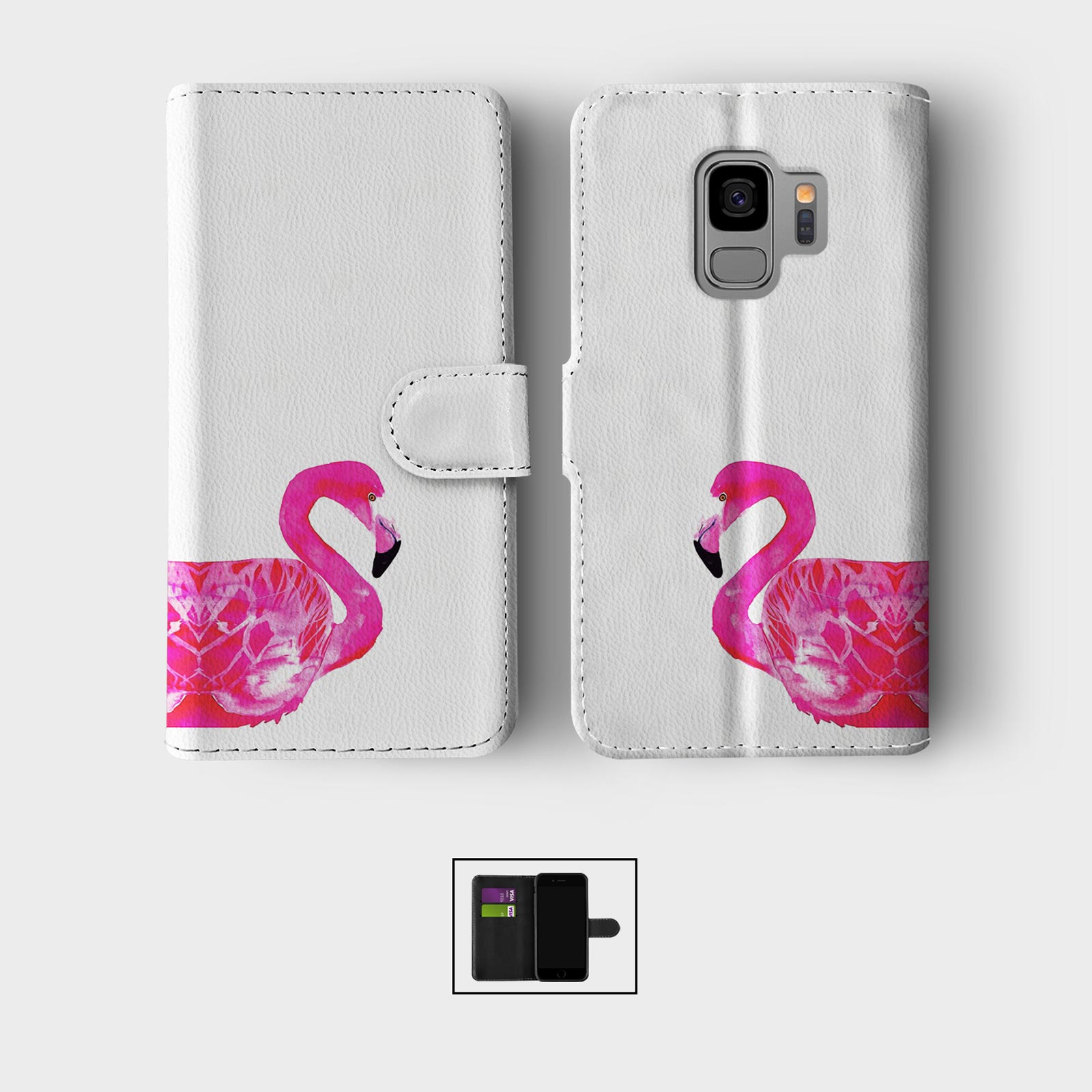 CASE FOR SAMSUNG S23 S22 S21 S20 S10 WALLET FLIP PHONE COVER PINK FLAMINGO BIRD - Picture 2 of 8