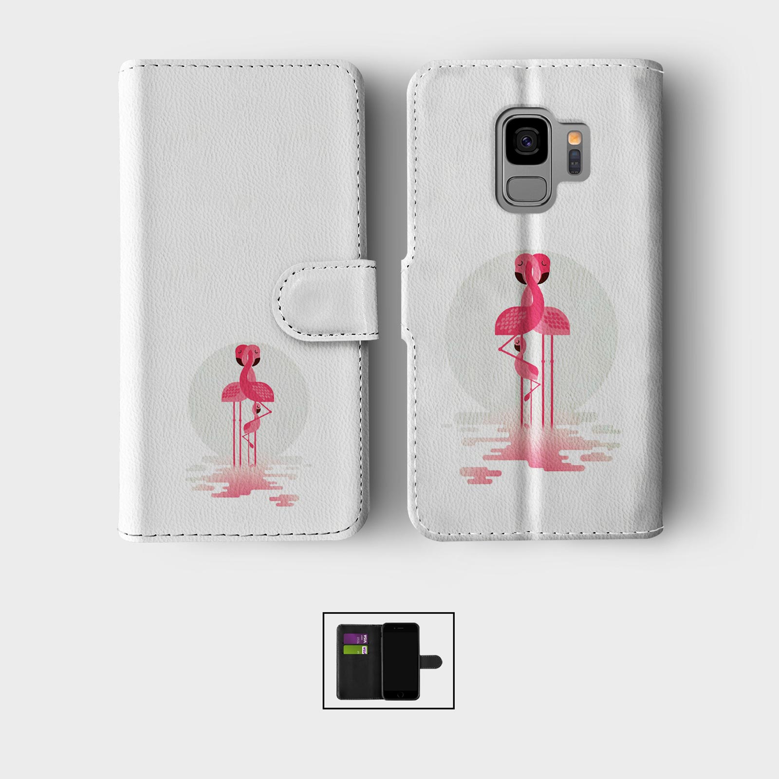 CASE FOR SAMSUNG S23 S22 S21 S20 S10 WALLET FLIP PHONE COVER PINK FLAMINGO BIRD - Picture 3 of 8