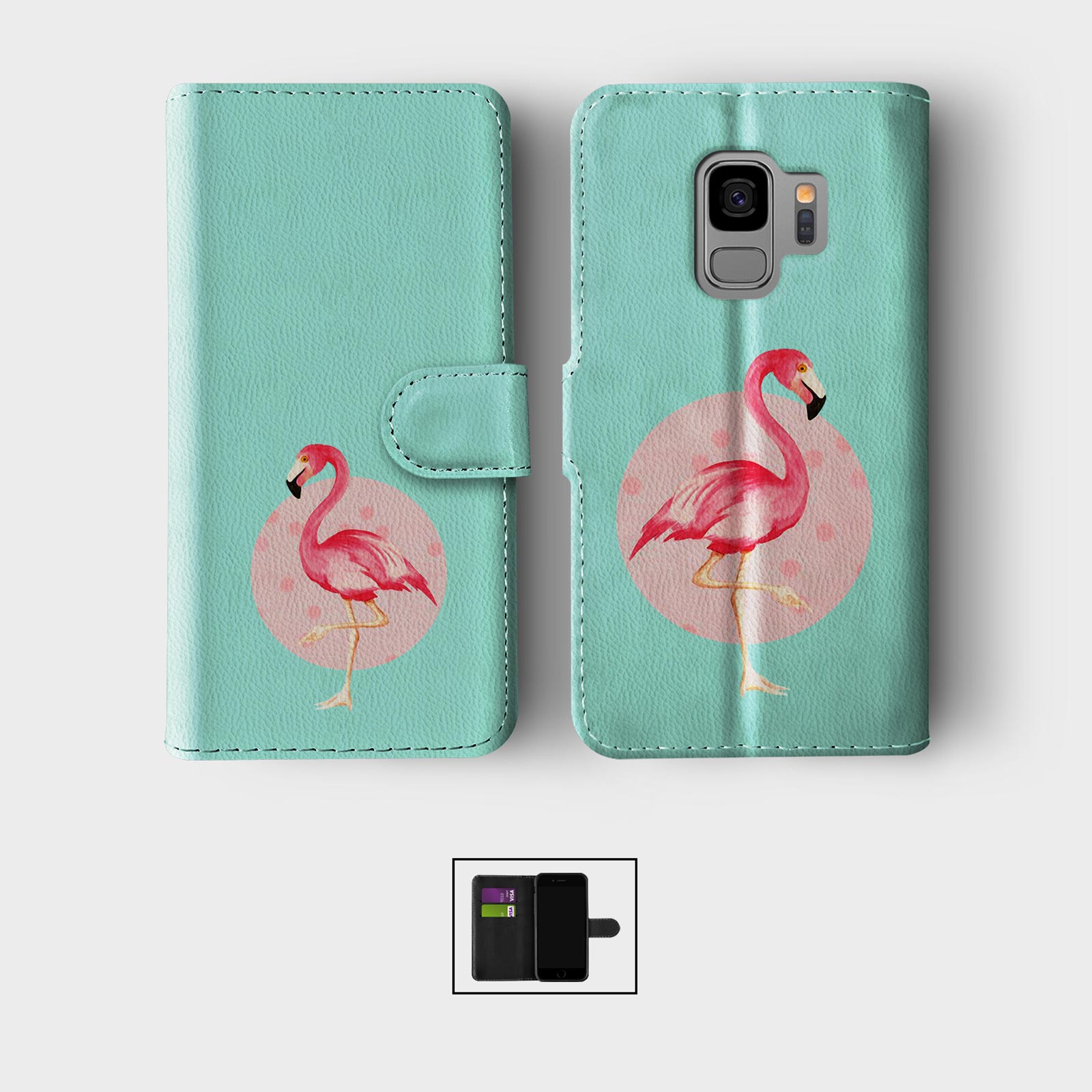 CASE FOR SAMSUNG S23 S22 S21 S20 S10 WALLET FLIP PHONE COVER PINK FLAMINGO BIRD - Picture 4 of 8