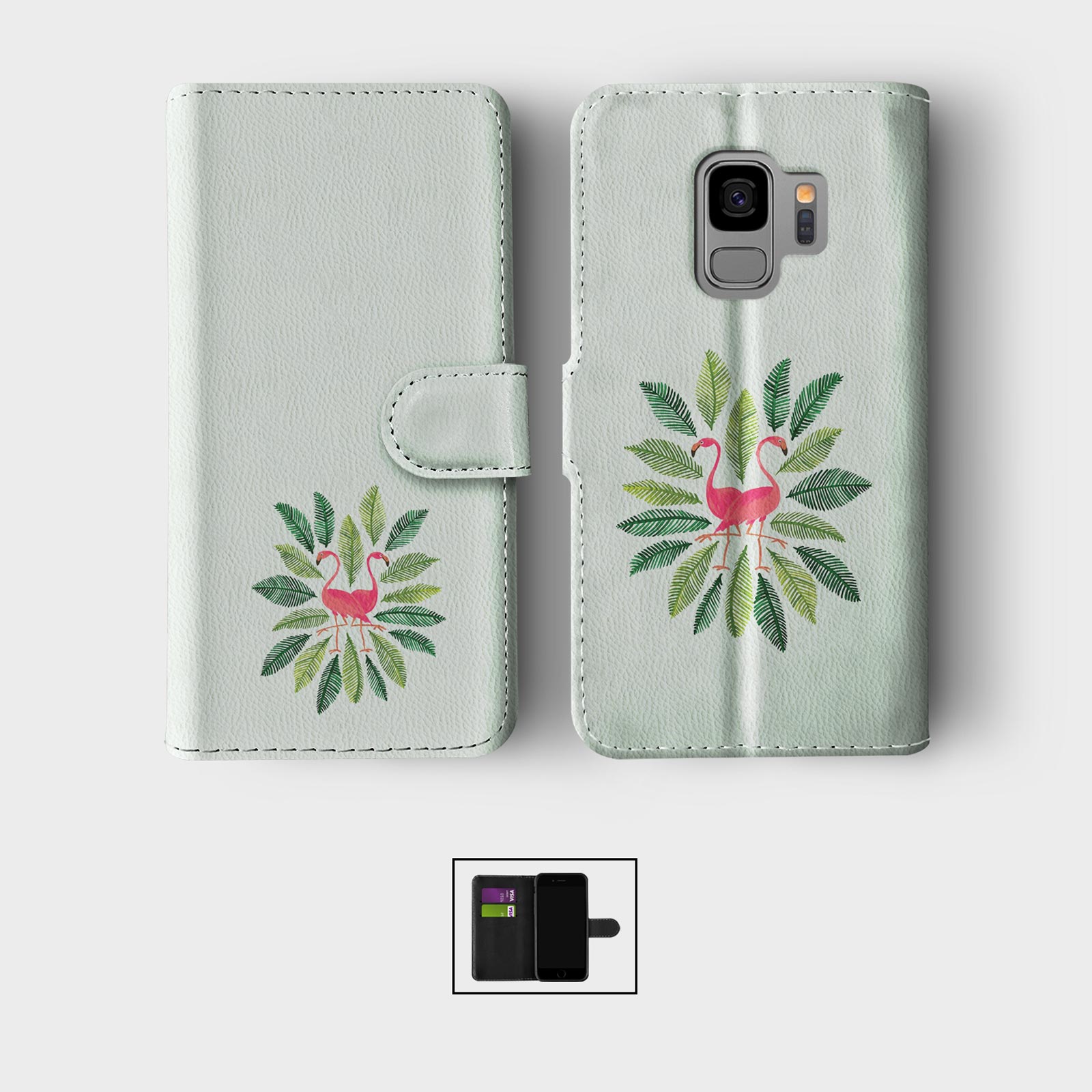 CASE FOR SAMSUNG S23 S22 S21 S20 S10 WALLET FLIP PHONE COVER PINK FLAMINGO BIRD - Picture 5 of 8