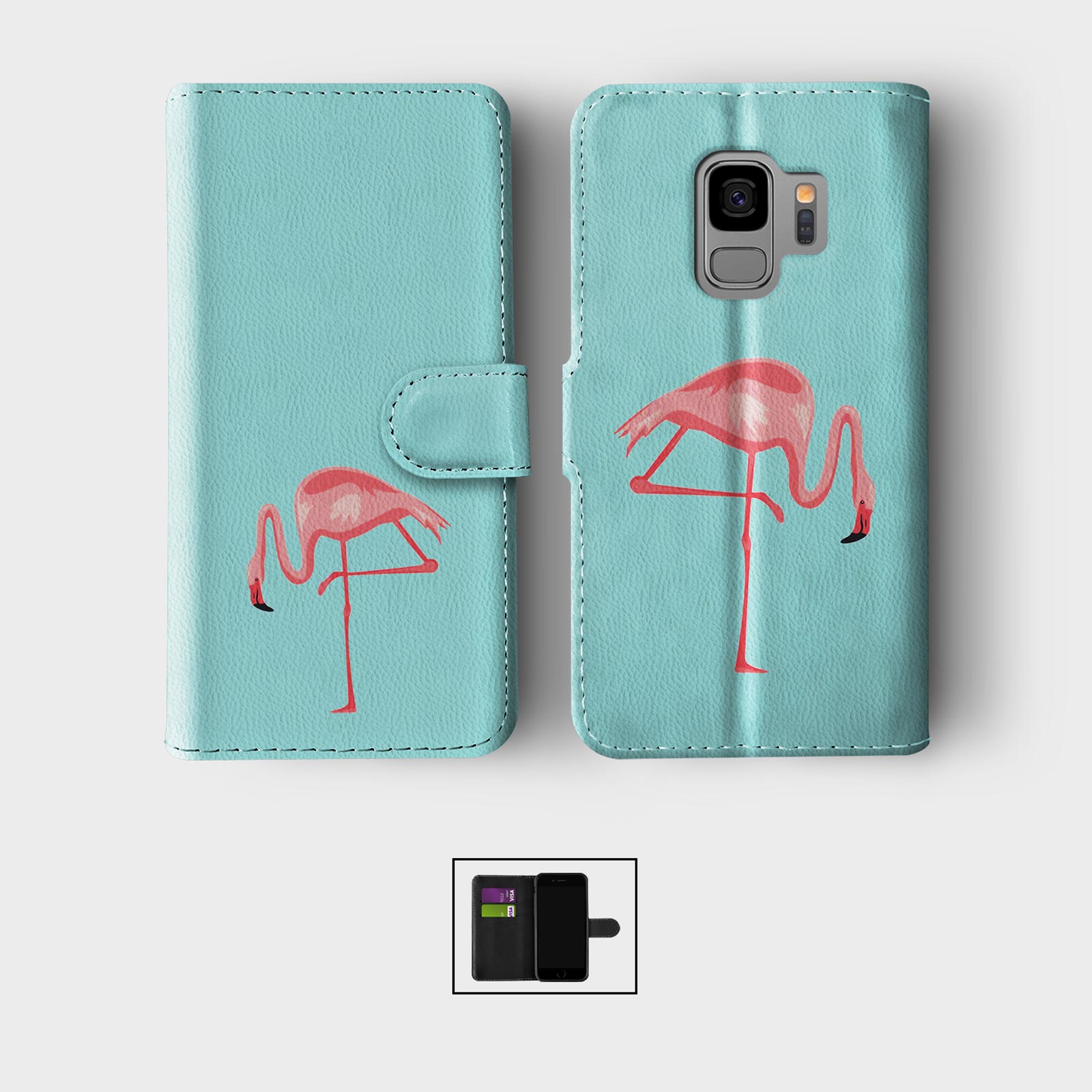 CASE FOR SAMSUNG S23 S22 S21 S20 S10 WALLET FLIP PHONE COVER PINK FLAMINGO BIRD - Picture 6 of 8